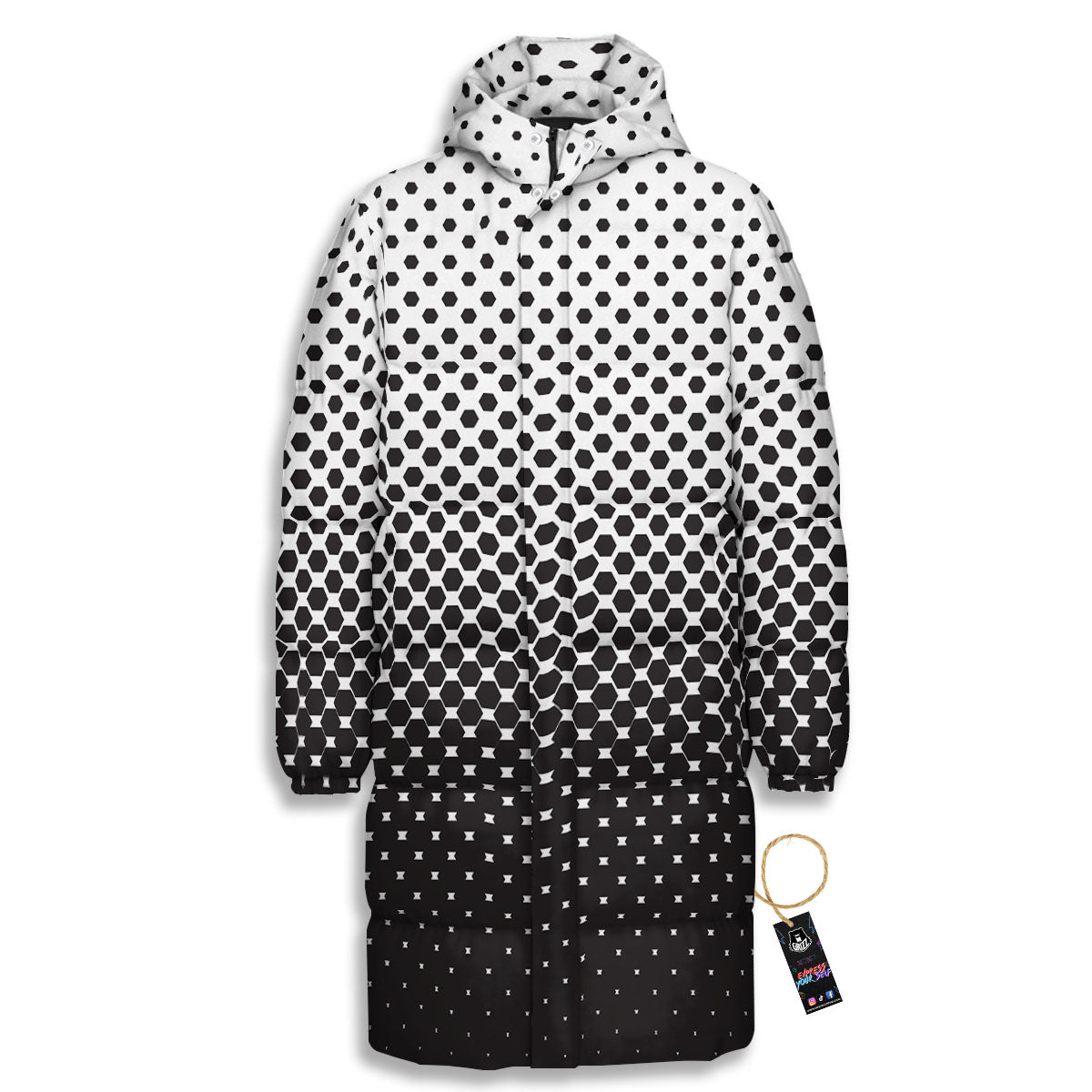 Pentagon Halftone Print Long Down Jacket-grizzshop