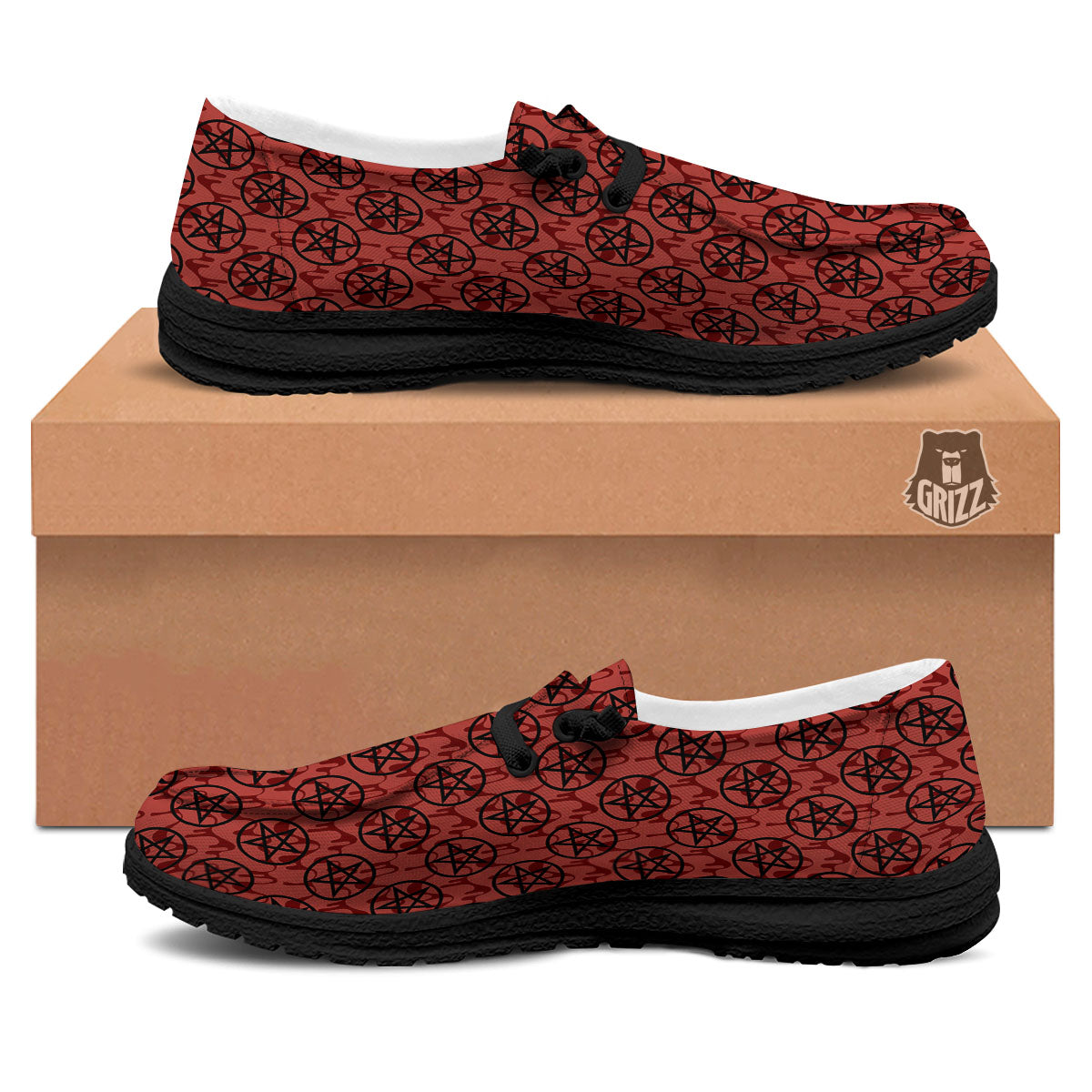 Pentagram Bloody Satanic Print Pattern Black Loafers-grizzshop