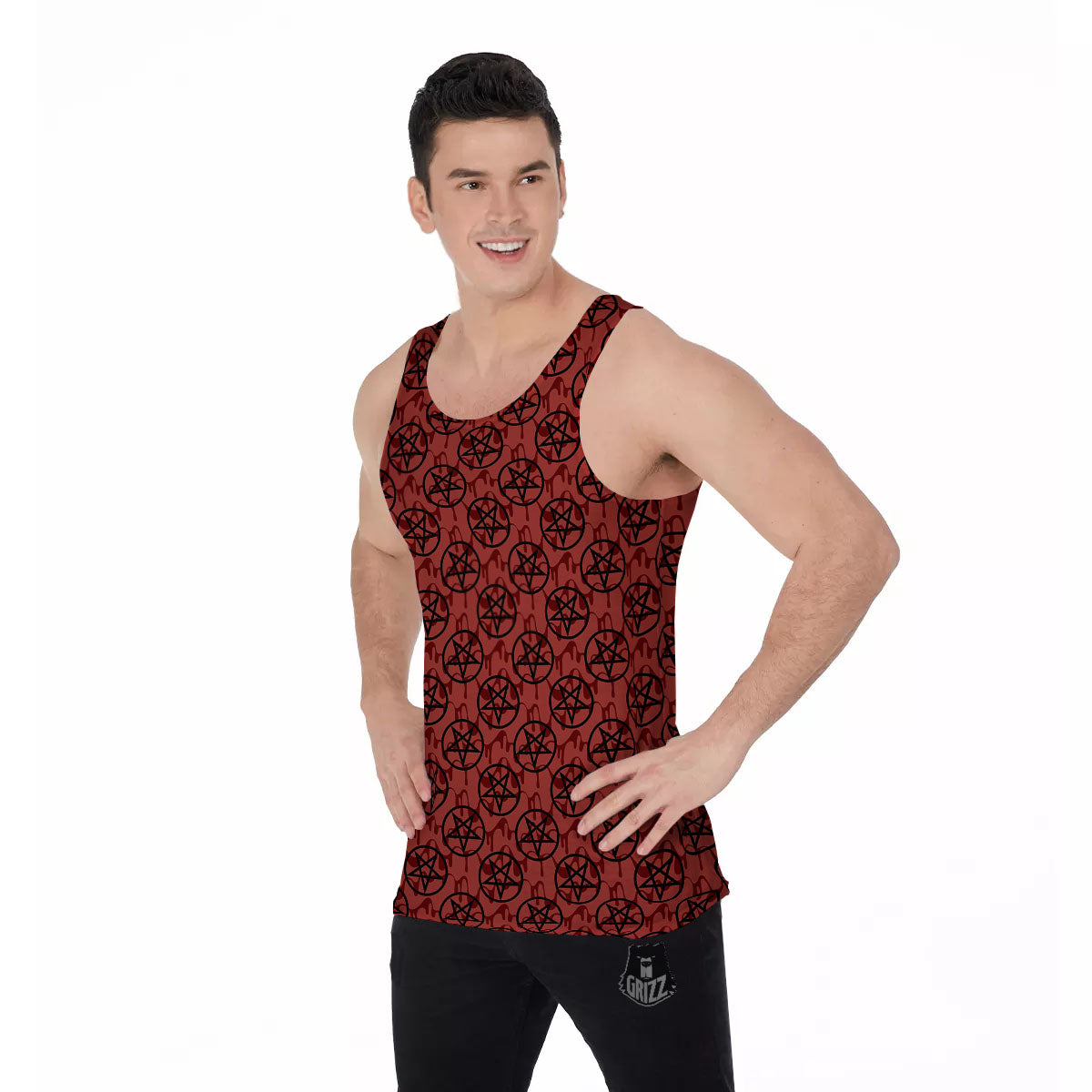 Pentagram Bloody Satanic Print Pattern Men's Tank Top-grizzshop