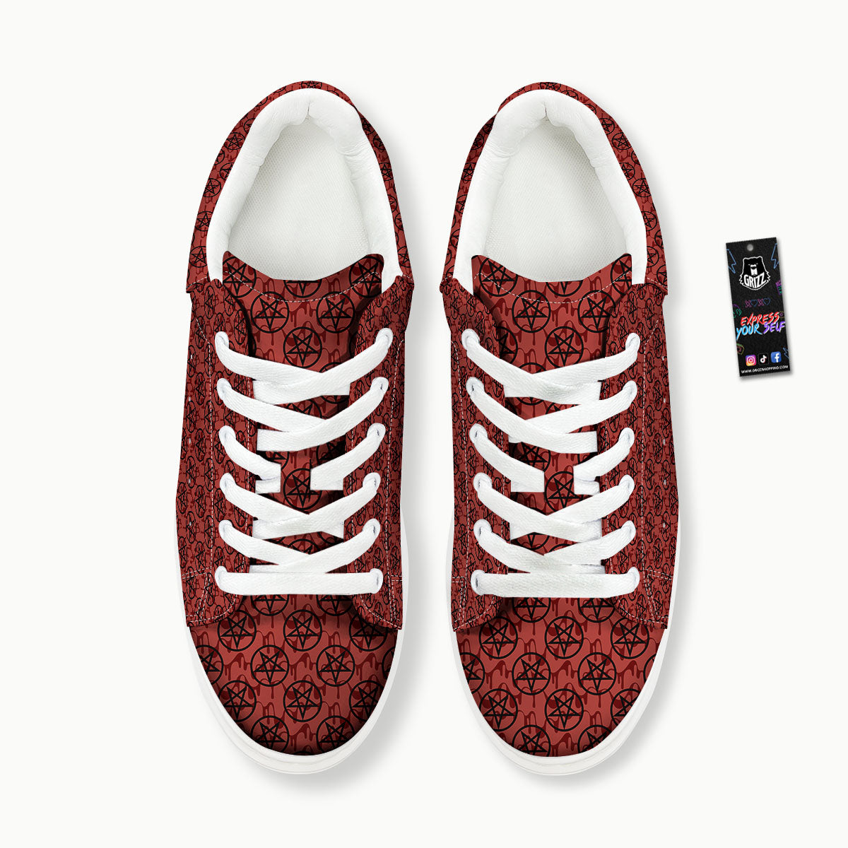 Pentagram Bloody Satanic Print Pattern Platform Shoes-grizzshop
