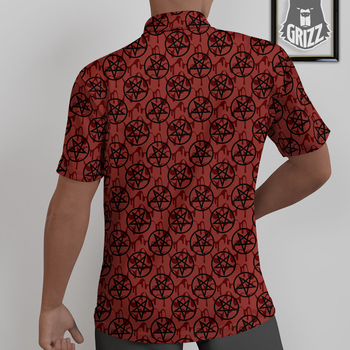 Pentagram Bloody Satanic Print Pattern Untucked Shirts-grizzshop
