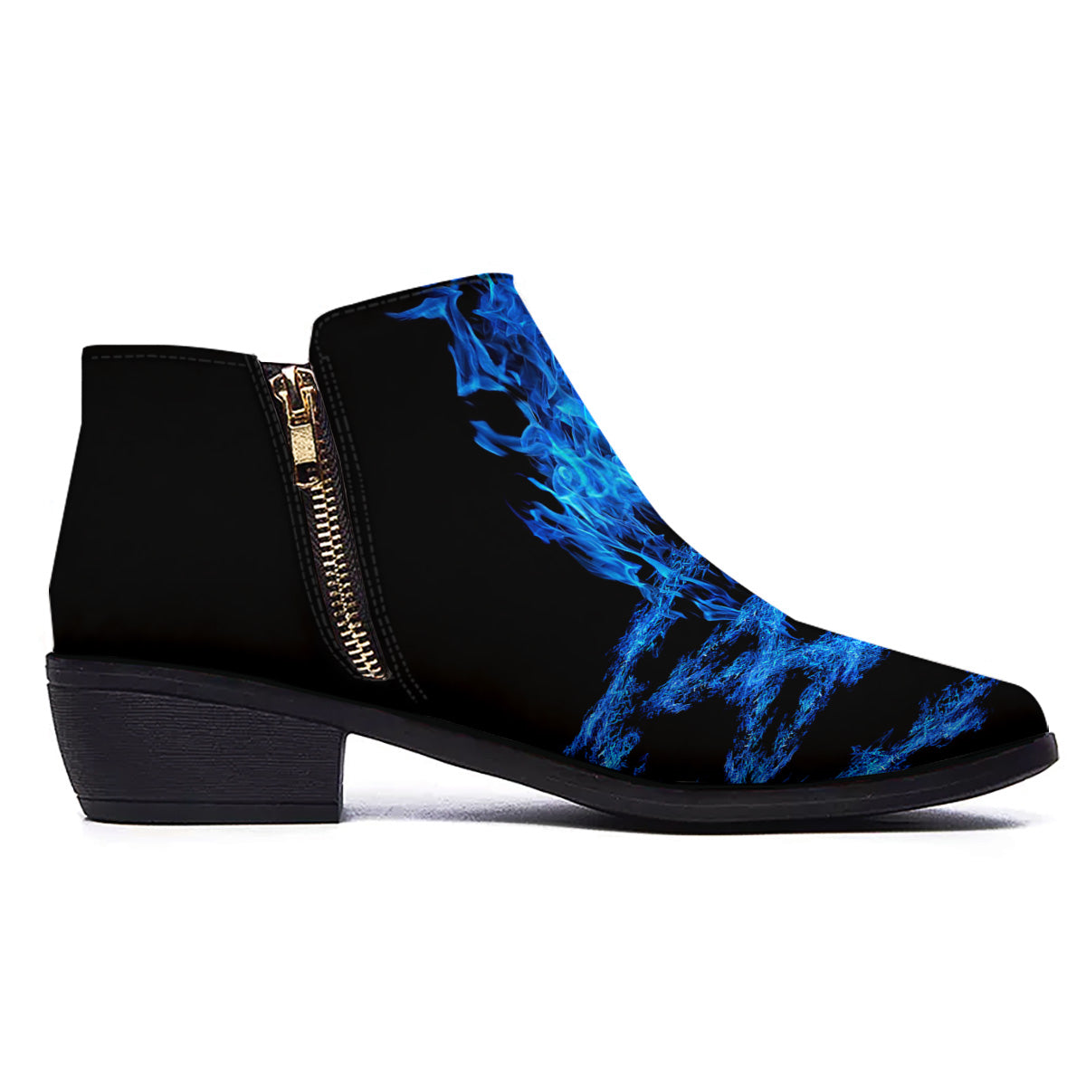 Pentagram Blue Flame Print Ankle Boots-grizzshop