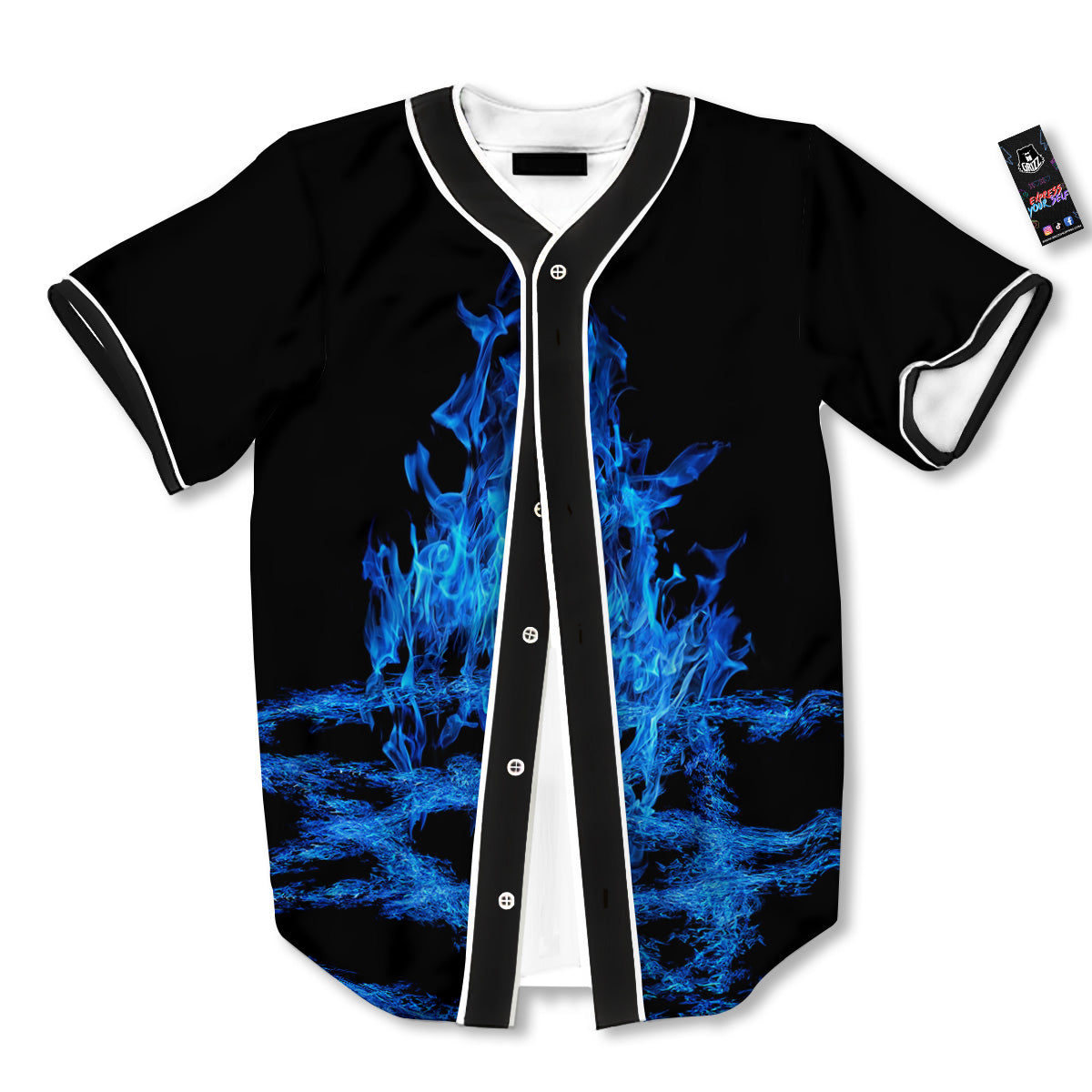 Pentagram Blue Flame Print Baseball Jersey-grizzshop
