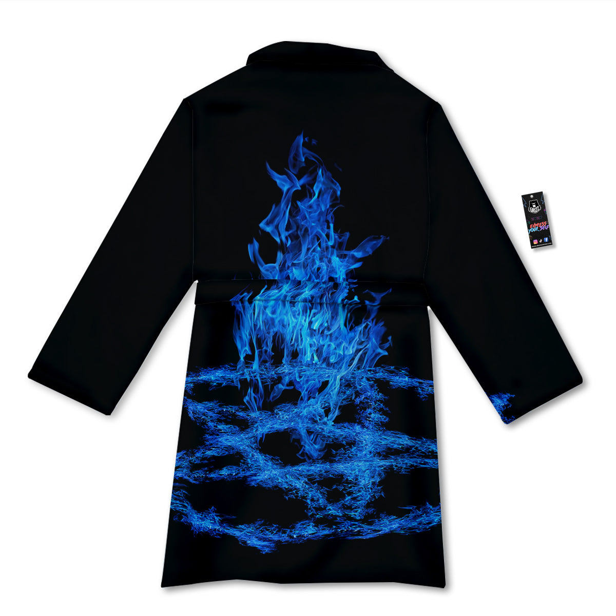 Pentagram Blue Flame Print Bathrobe-grizzshop