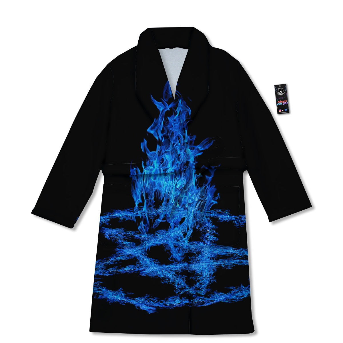 Pentagram Blue Flame Print Bathrobe-grizzshop