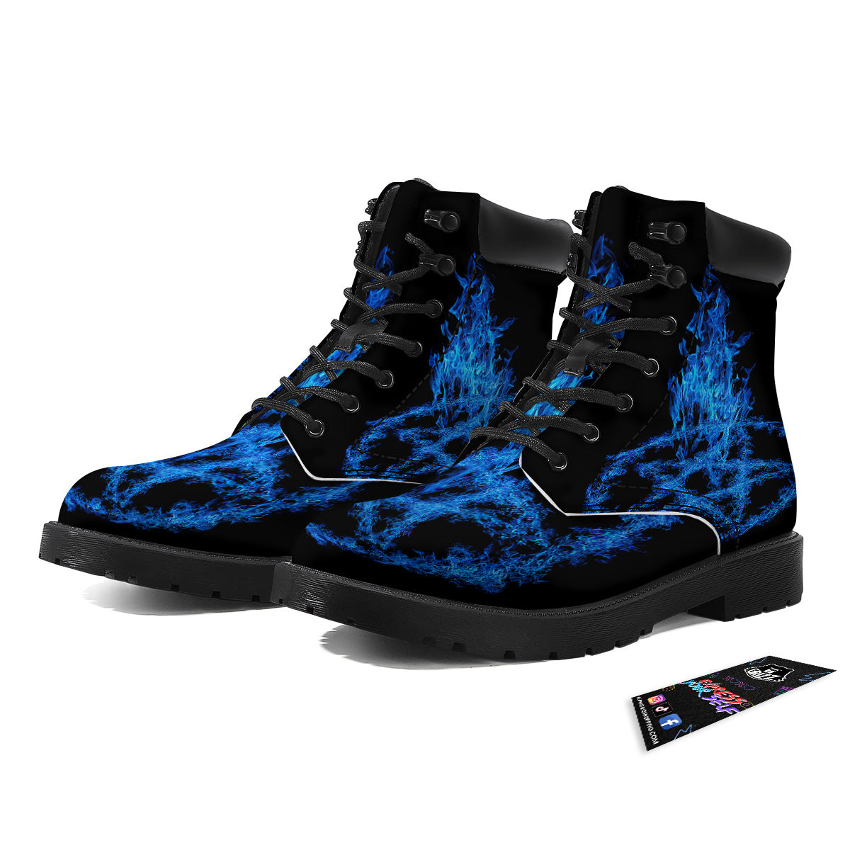 Pentagram Blue Flame Print Boots-grizzshop