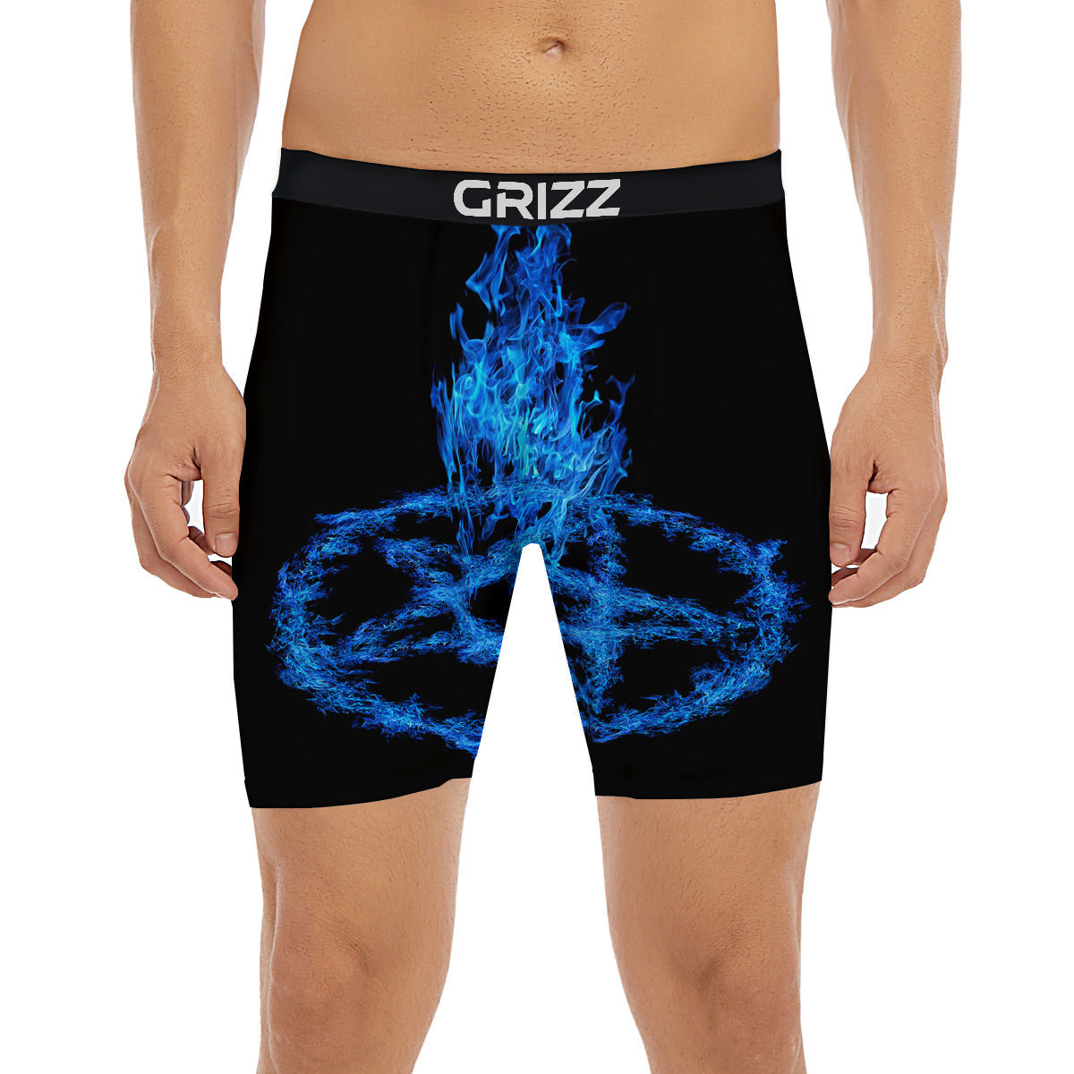 Pentagram Blue Flame Print Boxer Briefs-grizzshop