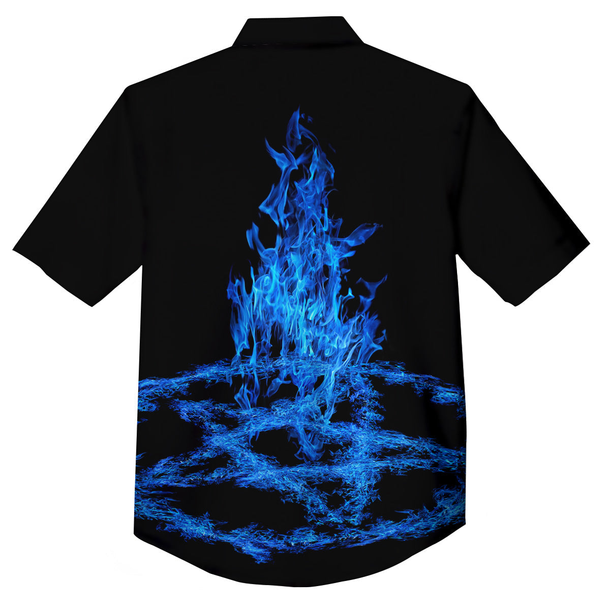 Pentagram Blue Flame Print Button Up Shirt-grizzshop