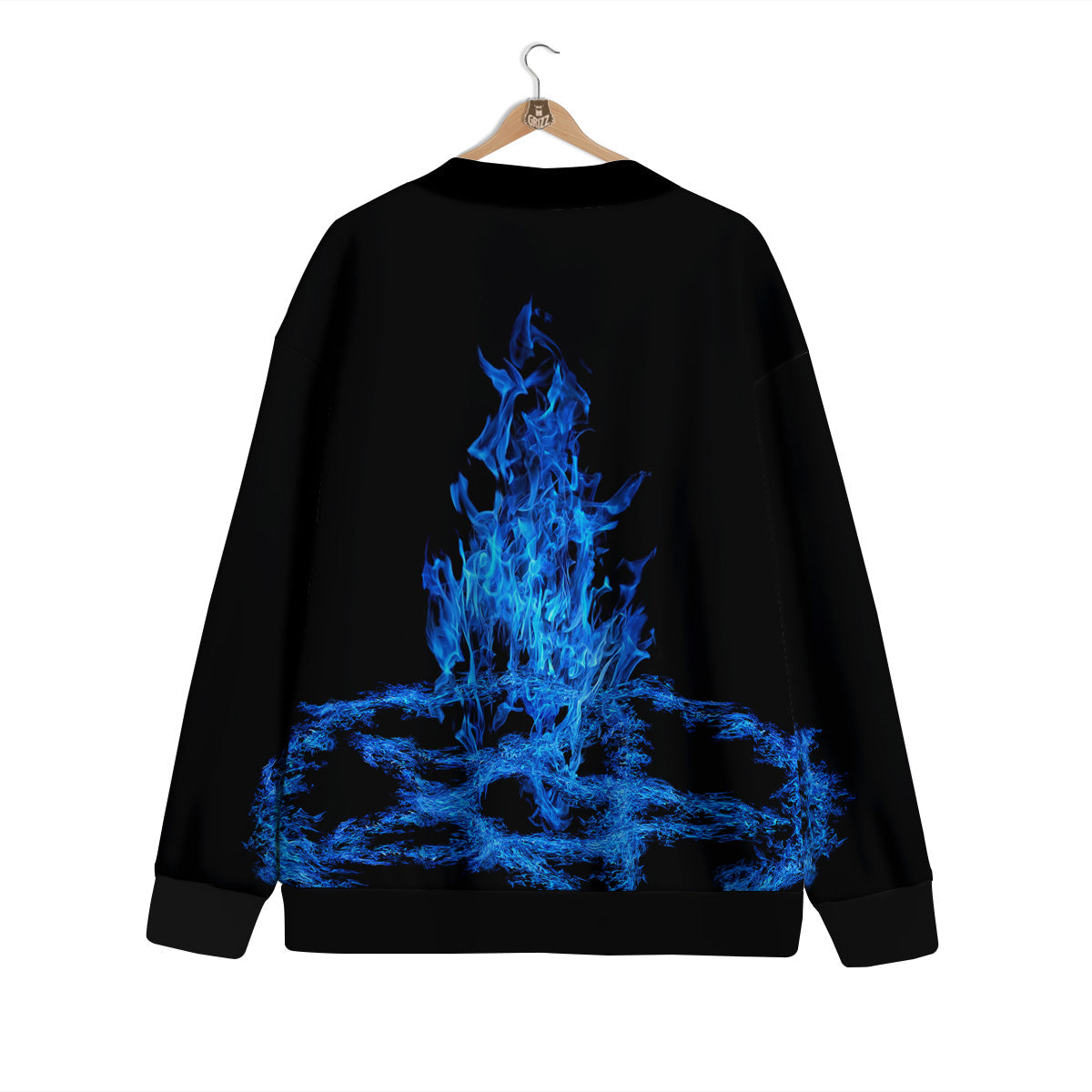 Pentagram Blue Flame Print Cardigan-grizzshop