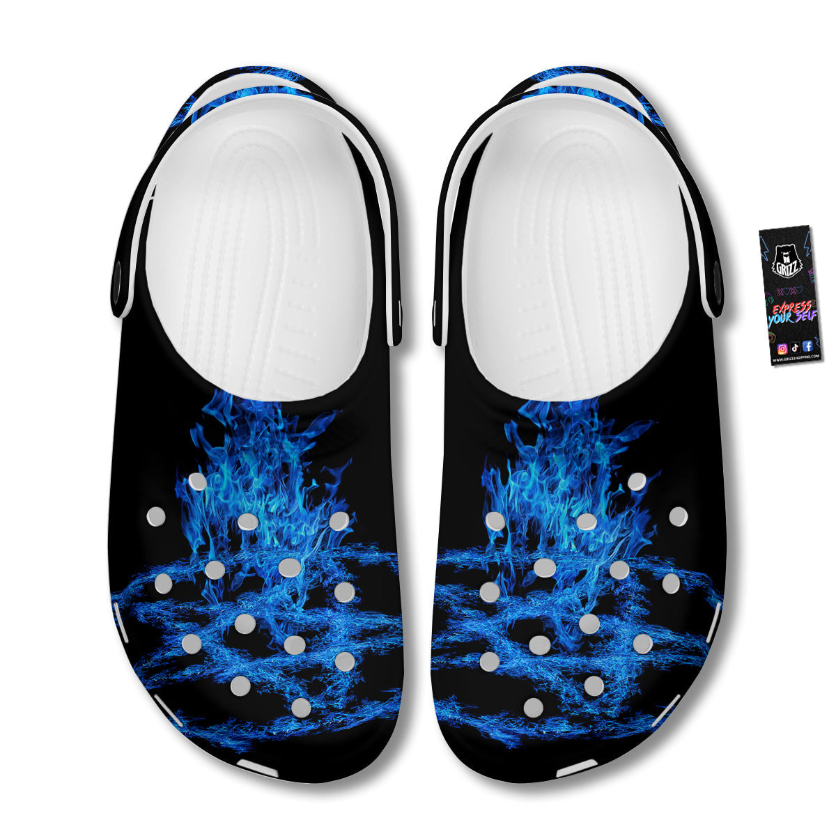Pentagram Blue Flame Print Clog-grizzshop