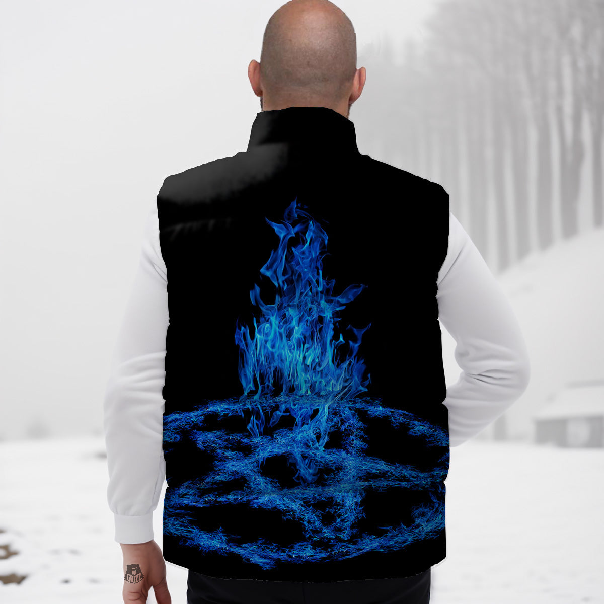 Pentagram Blue Flame Print Down Vest