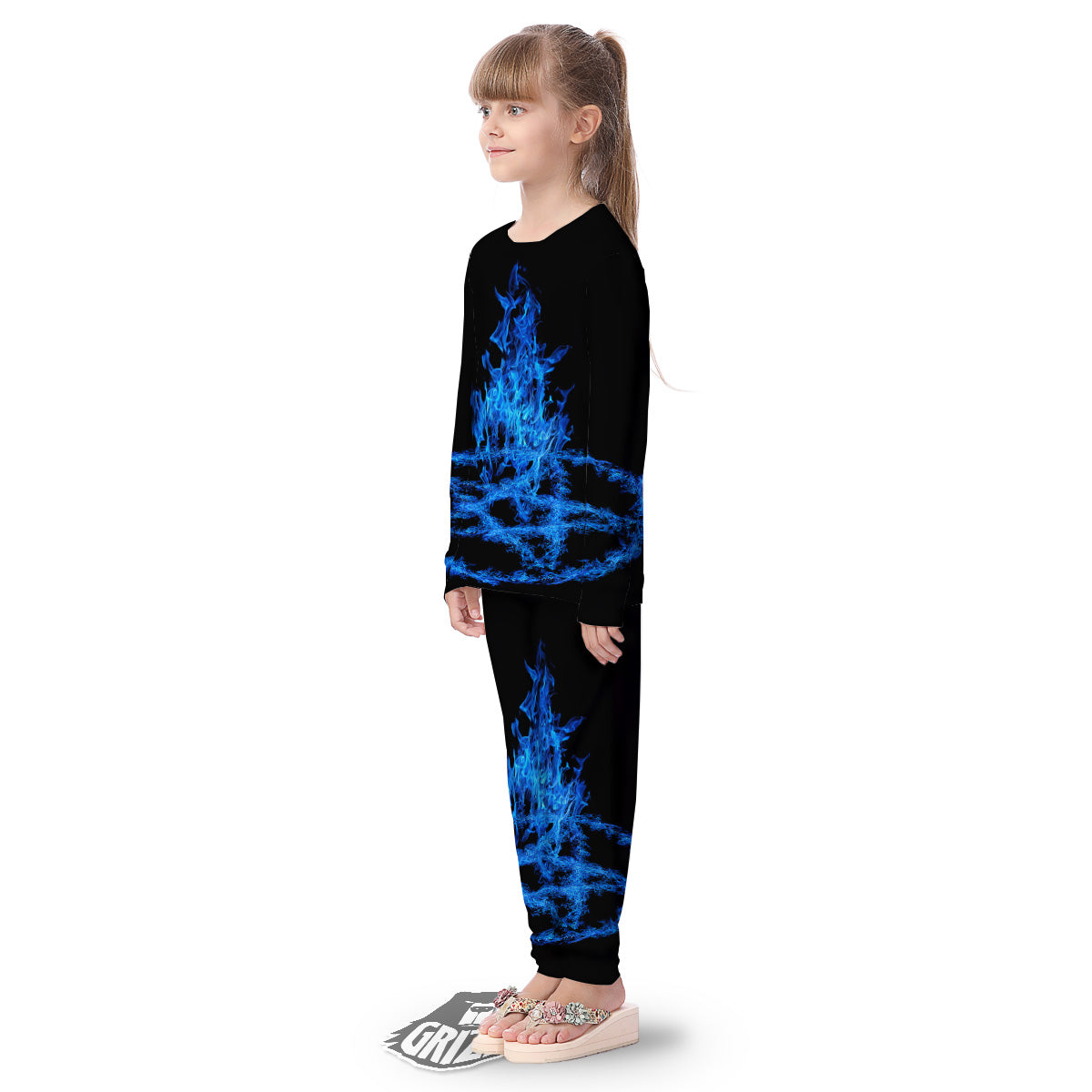 Pentagram Blue Flame Print Kid's Pajamas-grizzshop