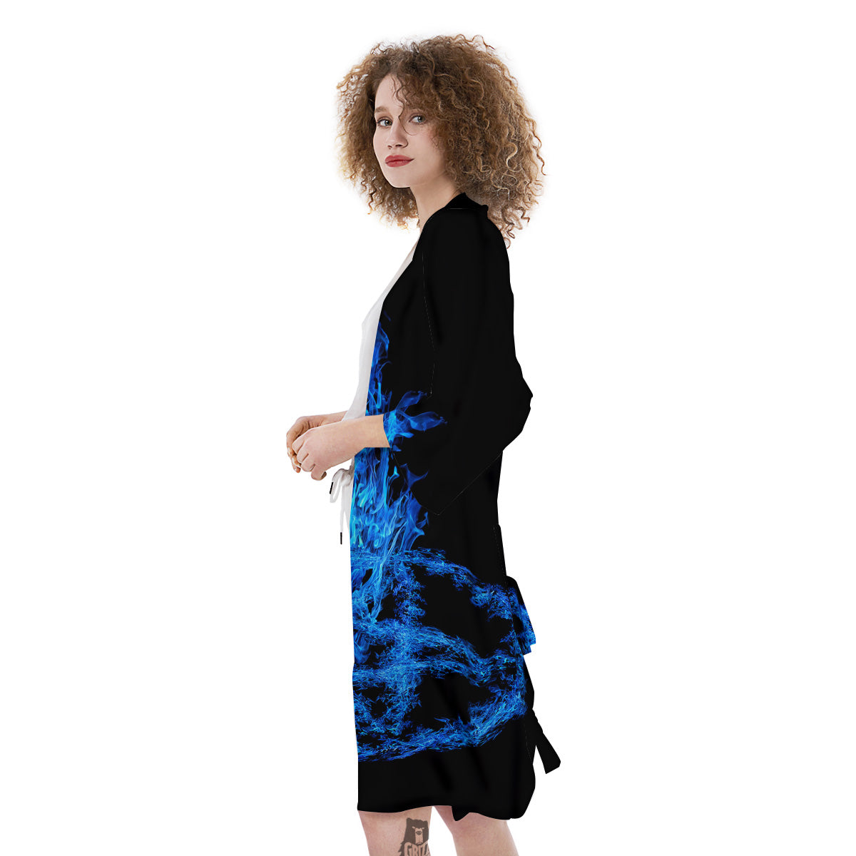 Pentagram Blue Flame Print Kimono-grizzshop