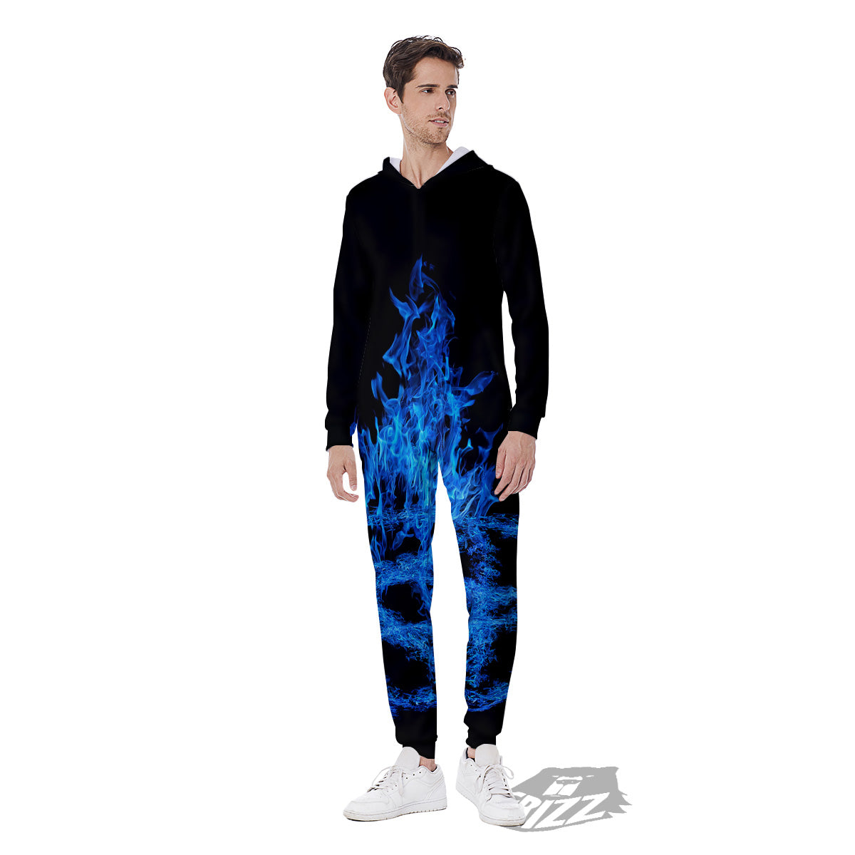 Pentagram Blue Flame Print Men's Jumpsuit-grizzshop