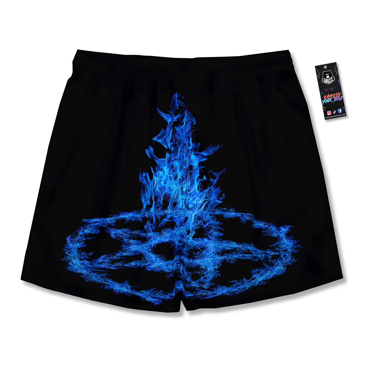 Pentagram Blue Flame Print Men's Running Shorts-grizzshop