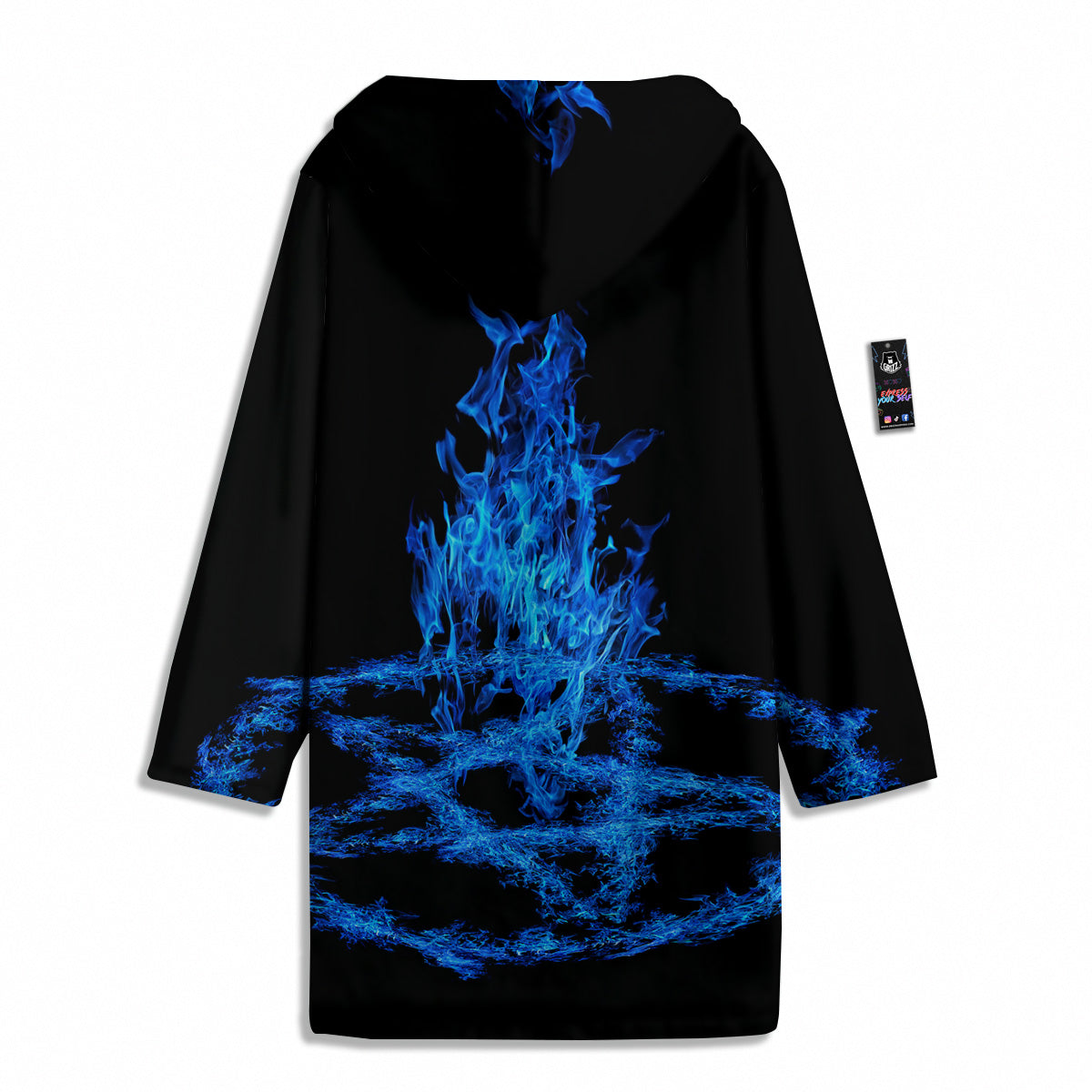 Pentagram Blue Flame Print Men's Windbreaker Jacket-grizzshop