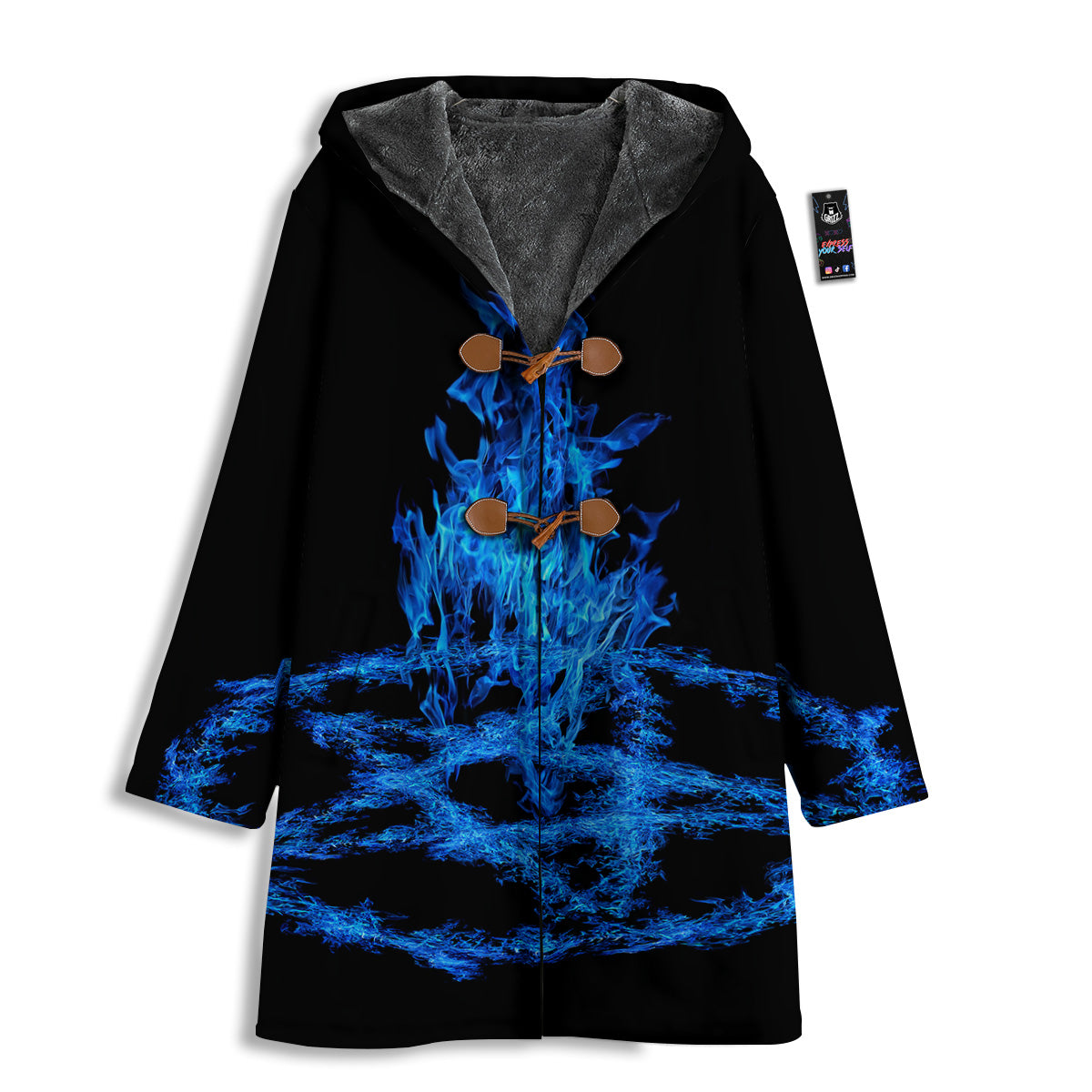 Pentagram Blue Flame Print Men's Windbreaker Jacket-grizzshop