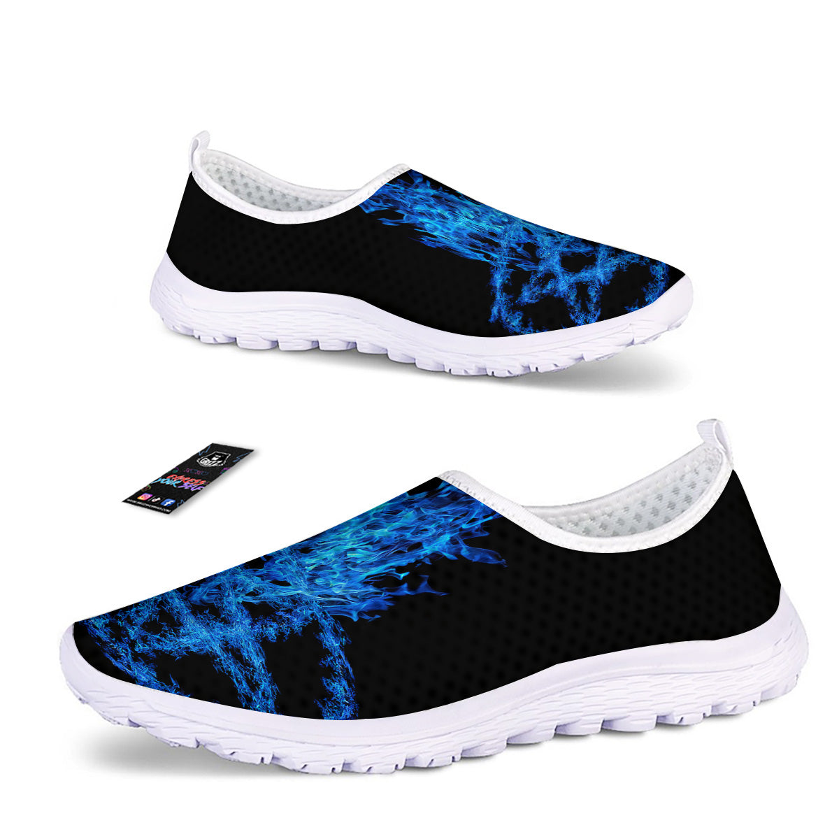 Pentagram Blue Flame Print Nurse Shoes-grizzshop