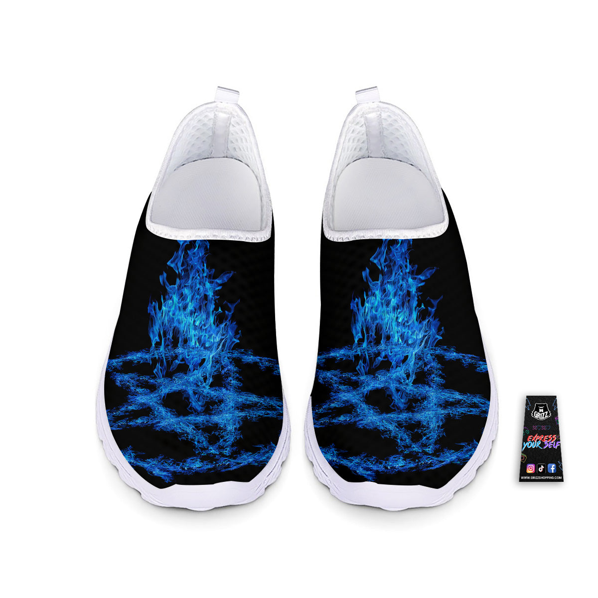 Pentagram Blue Flame Print Nurse Shoes-grizzshop