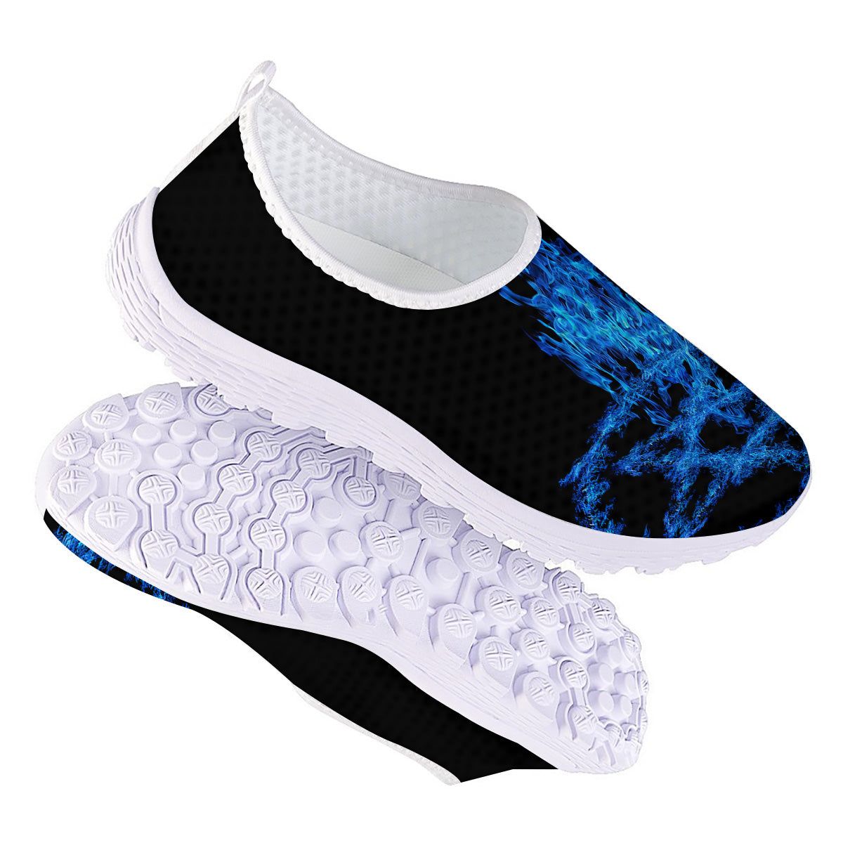 Pentagram Blue Flame Print Nurse Shoes-grizzshop