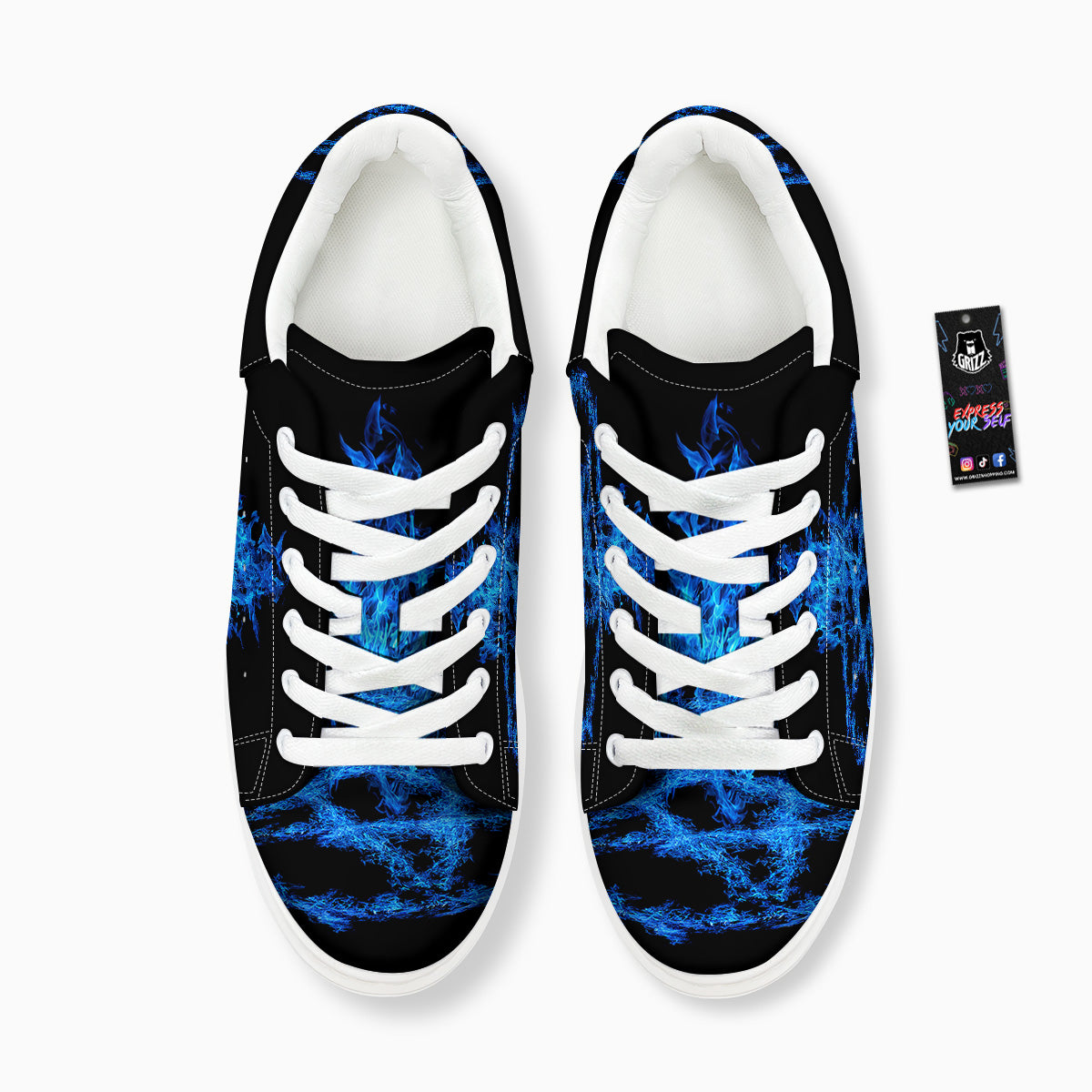 Pentagram Blue Flame Print Platform Shoes-grizzshop