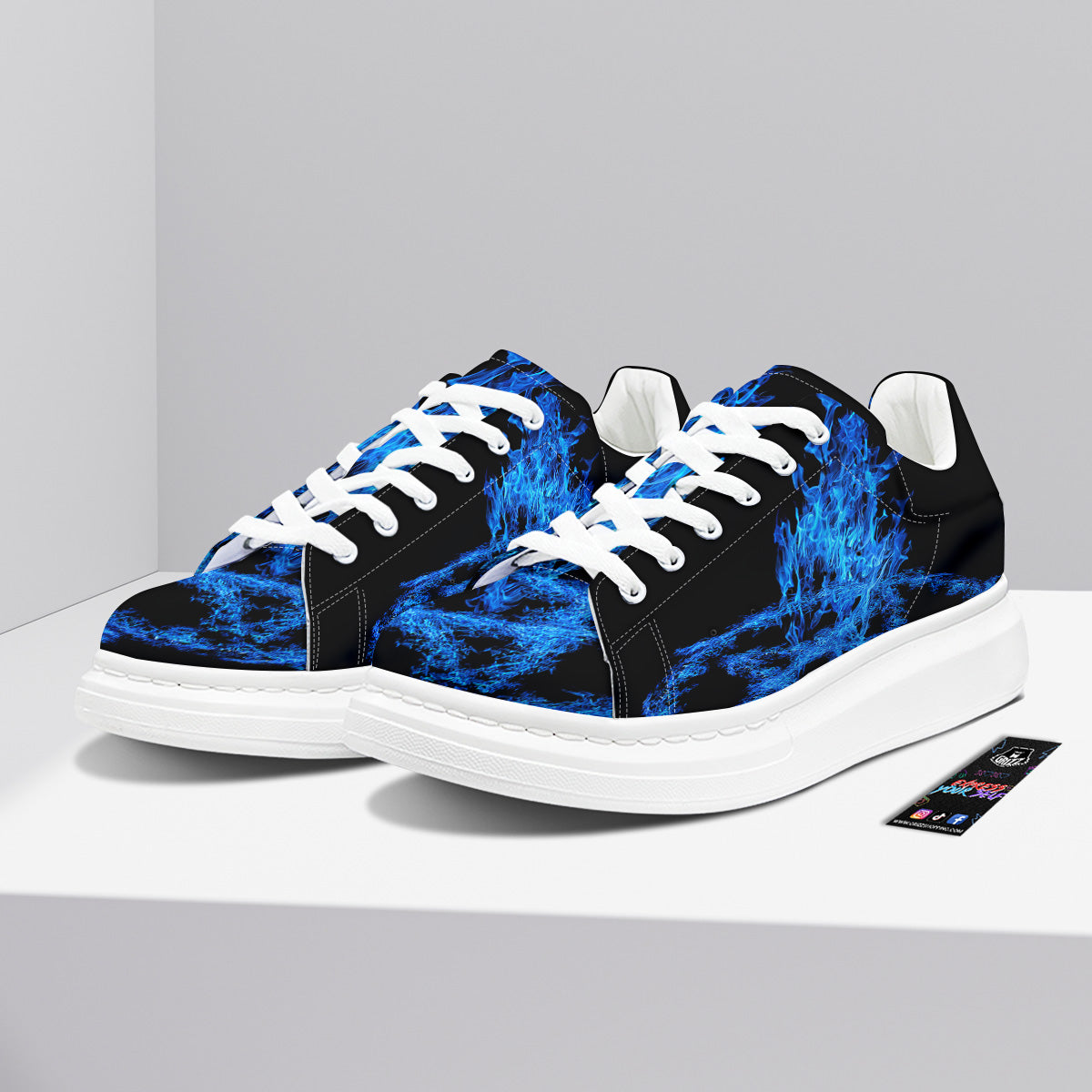 Pentagram Blue Flame Print Platform Shoes-grizzshop