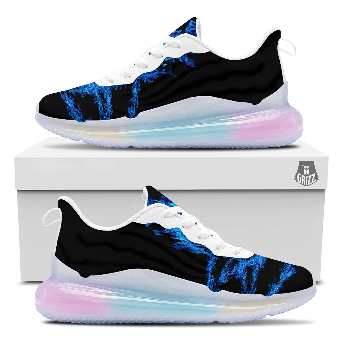Pentagram Blue Flame Print Running Sneakers-grizzshop