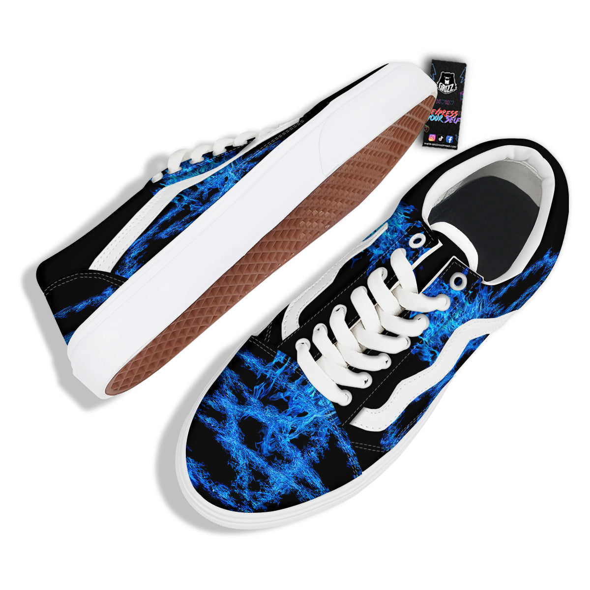 Pentagram Blue Flame Print Skate Shoes-grizzshop