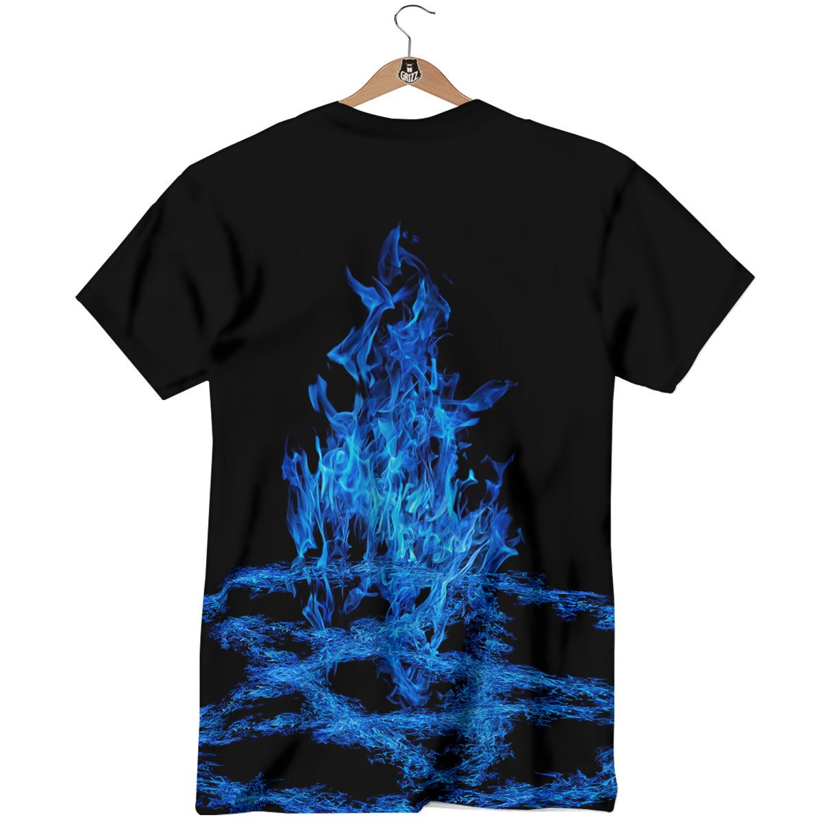 Pentagram Blue Flame Print T-Shirt-grizzshop