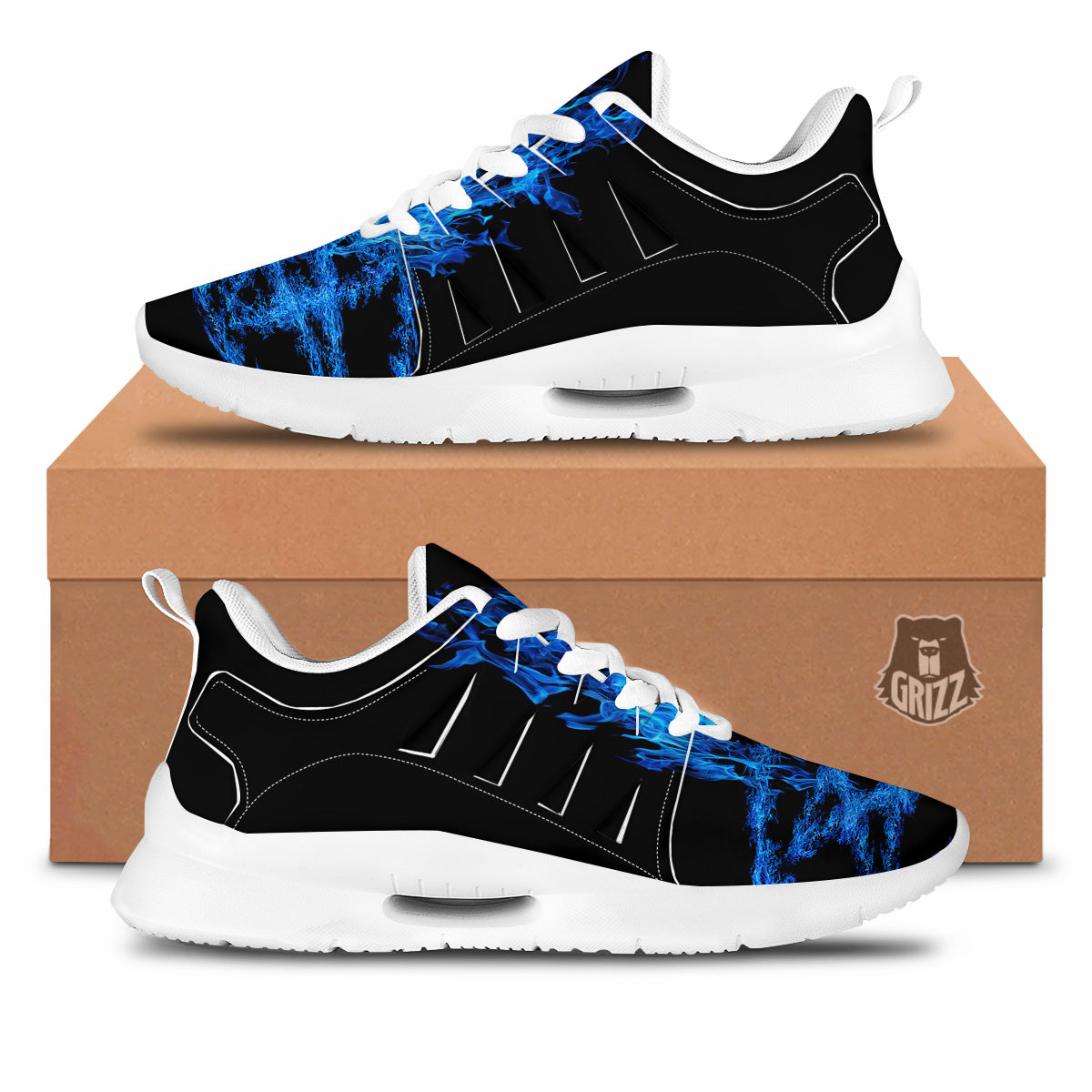Pentagram Blue Flame Print Tennis Shoes-grizzshop
