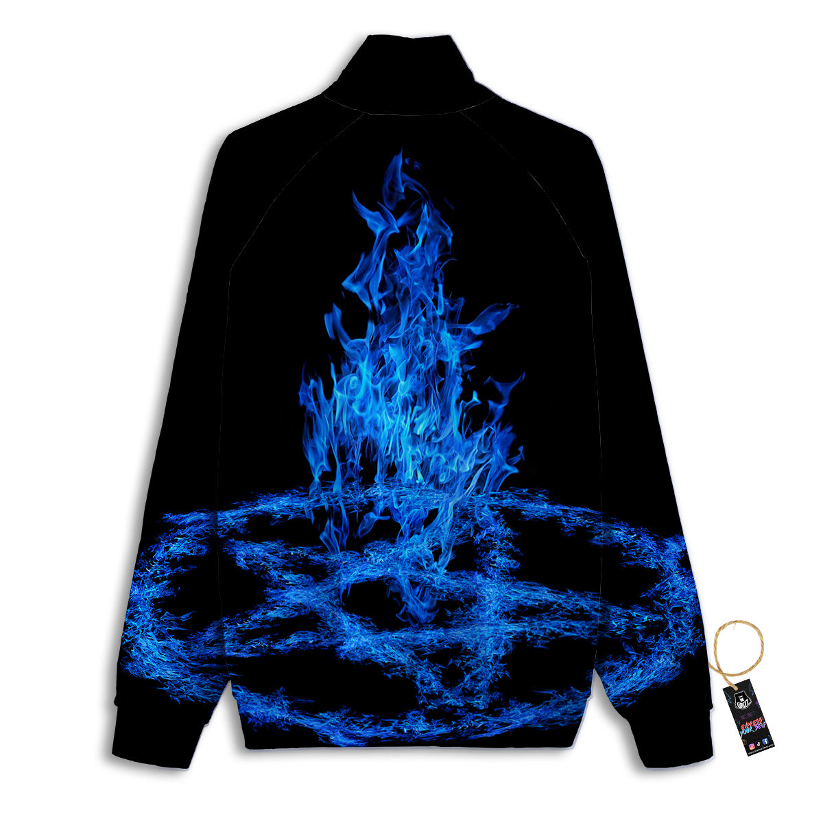 Pentagram Blue Flame Print Track Jacket-grizzshop