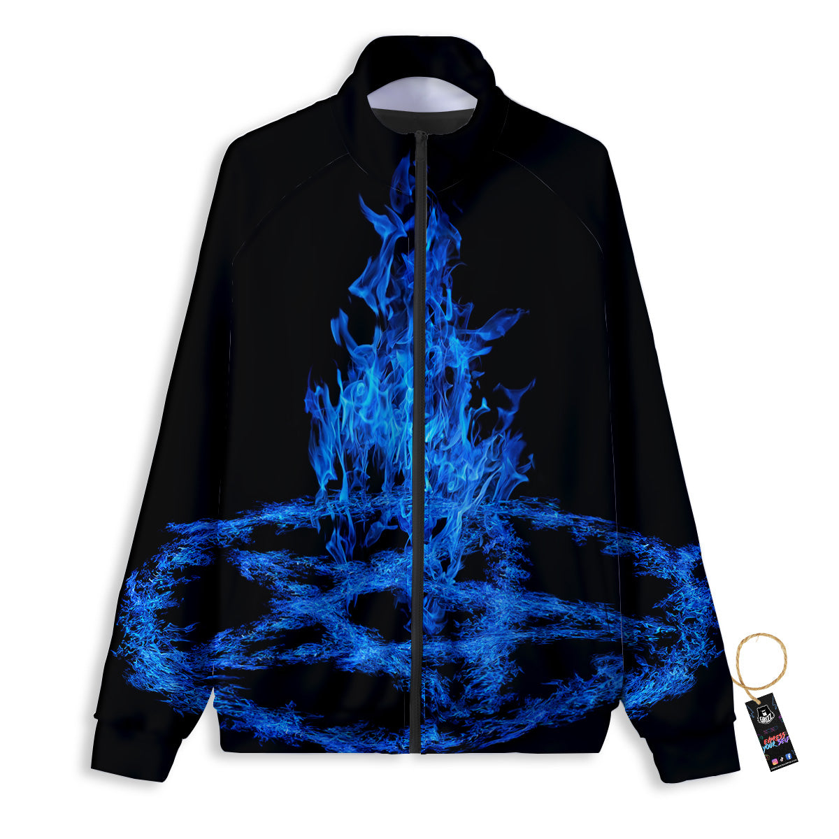 Pentagram Blue Flame Print Track Jacket-grizzshop