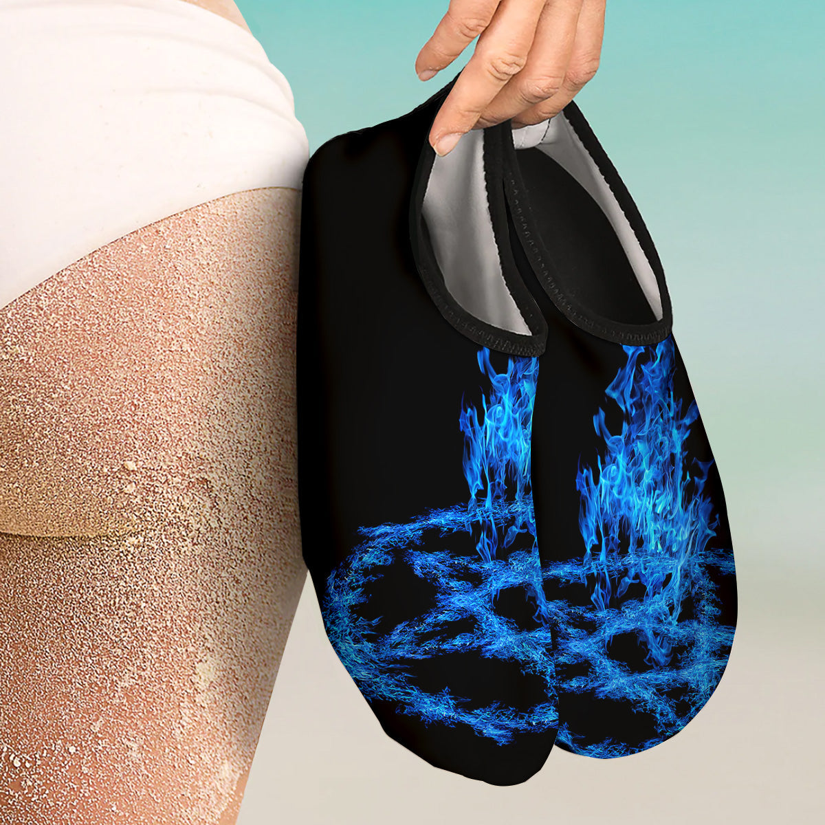 Pentagram Blue Flame Print Water Shoes-grizzshop