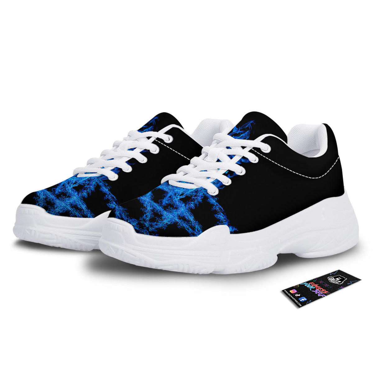 Pentagram Blue Flame Print White Chunky Shoes-grizzshop