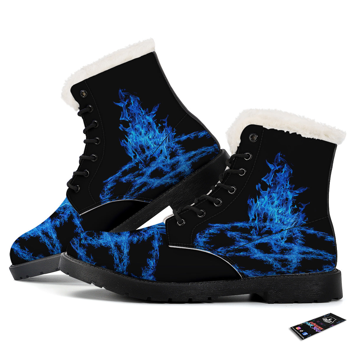 Pentagram Blue Flame Print Winter Boots-grizzshop