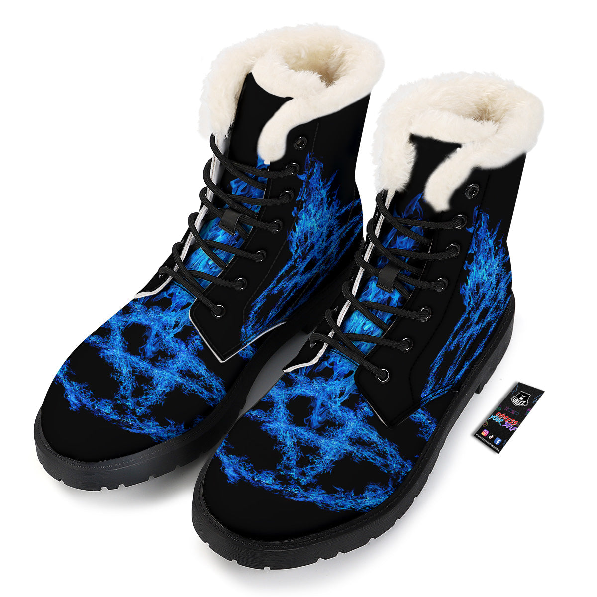 Pentagram Blue Flame Print Winter Boots-grizzshop