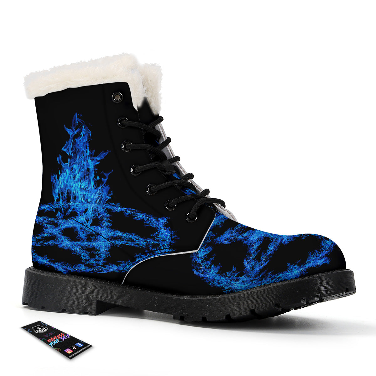 Pentagram Blue Flame Print Winter Boots-grizzshop