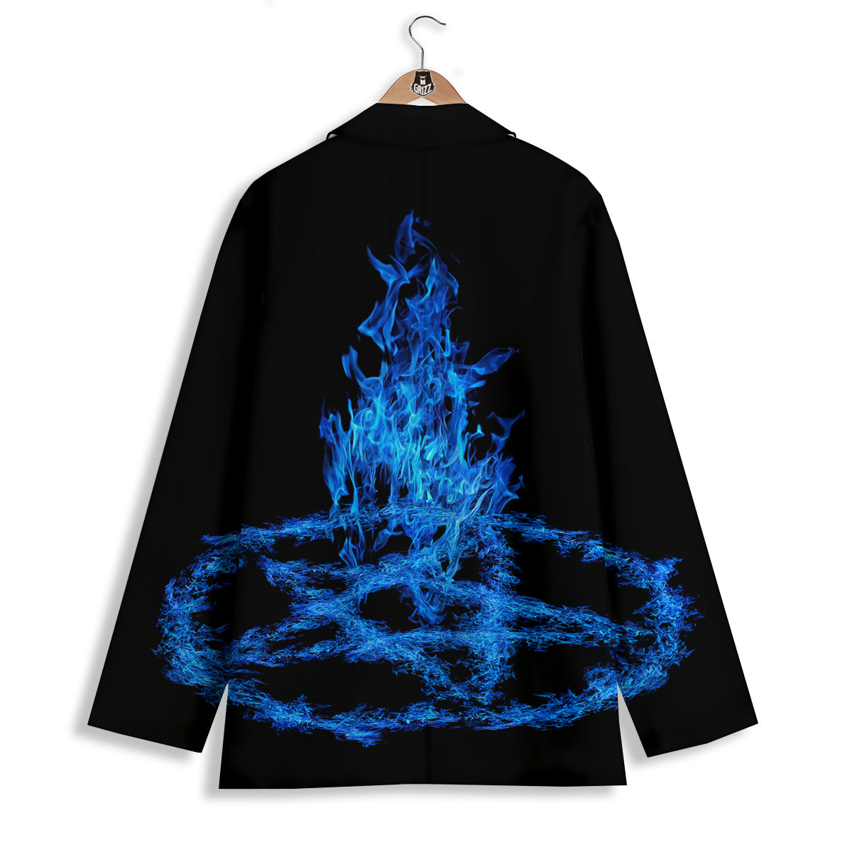 Pentagram Blue Flame Print Women's Blazer-grizzshop