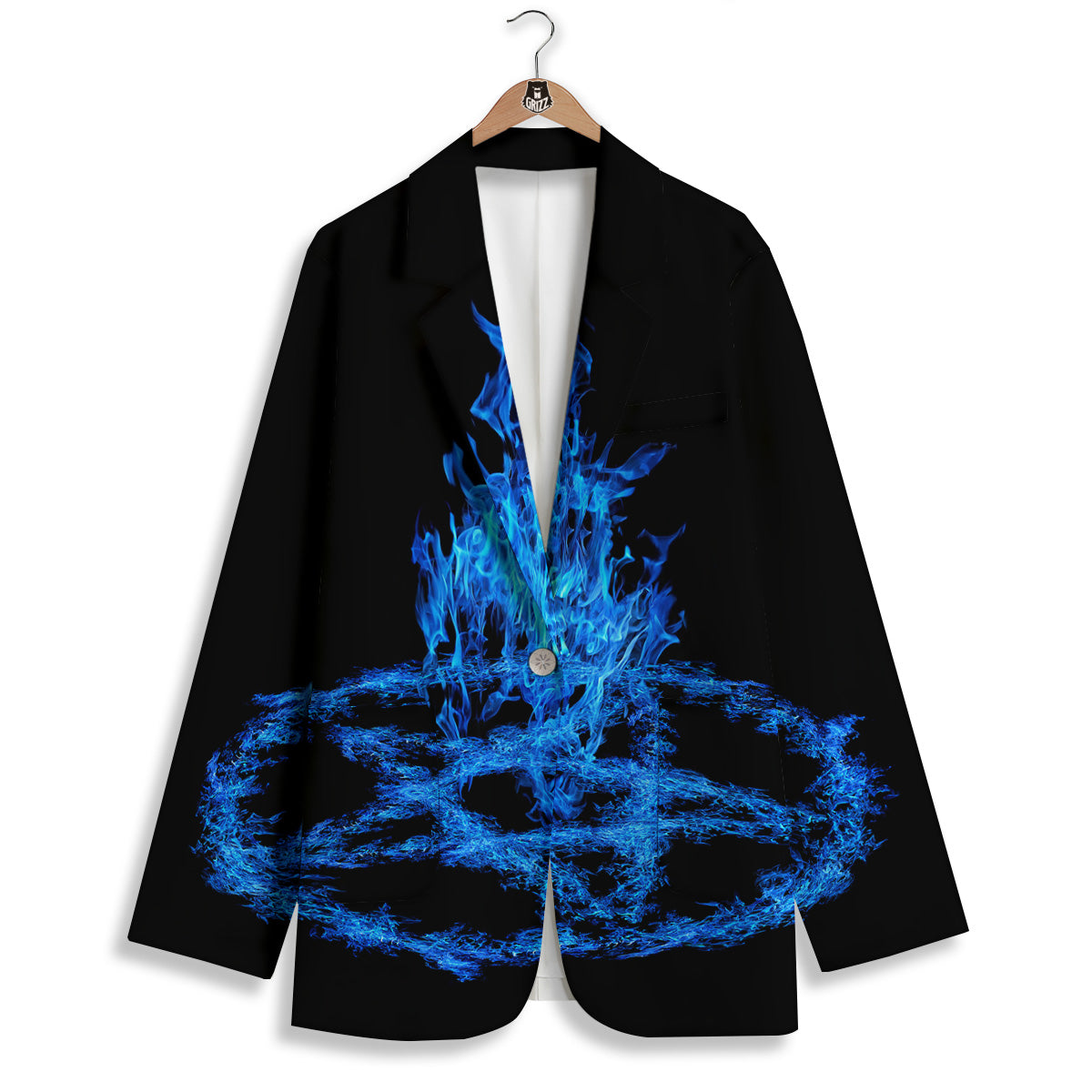Pentagram Blue Flame Print Women's Blazer-grizzshop