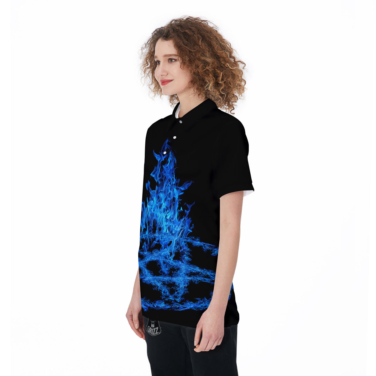 Pentagram Blue Flame Print Women's Golf Shirts-grizzshop