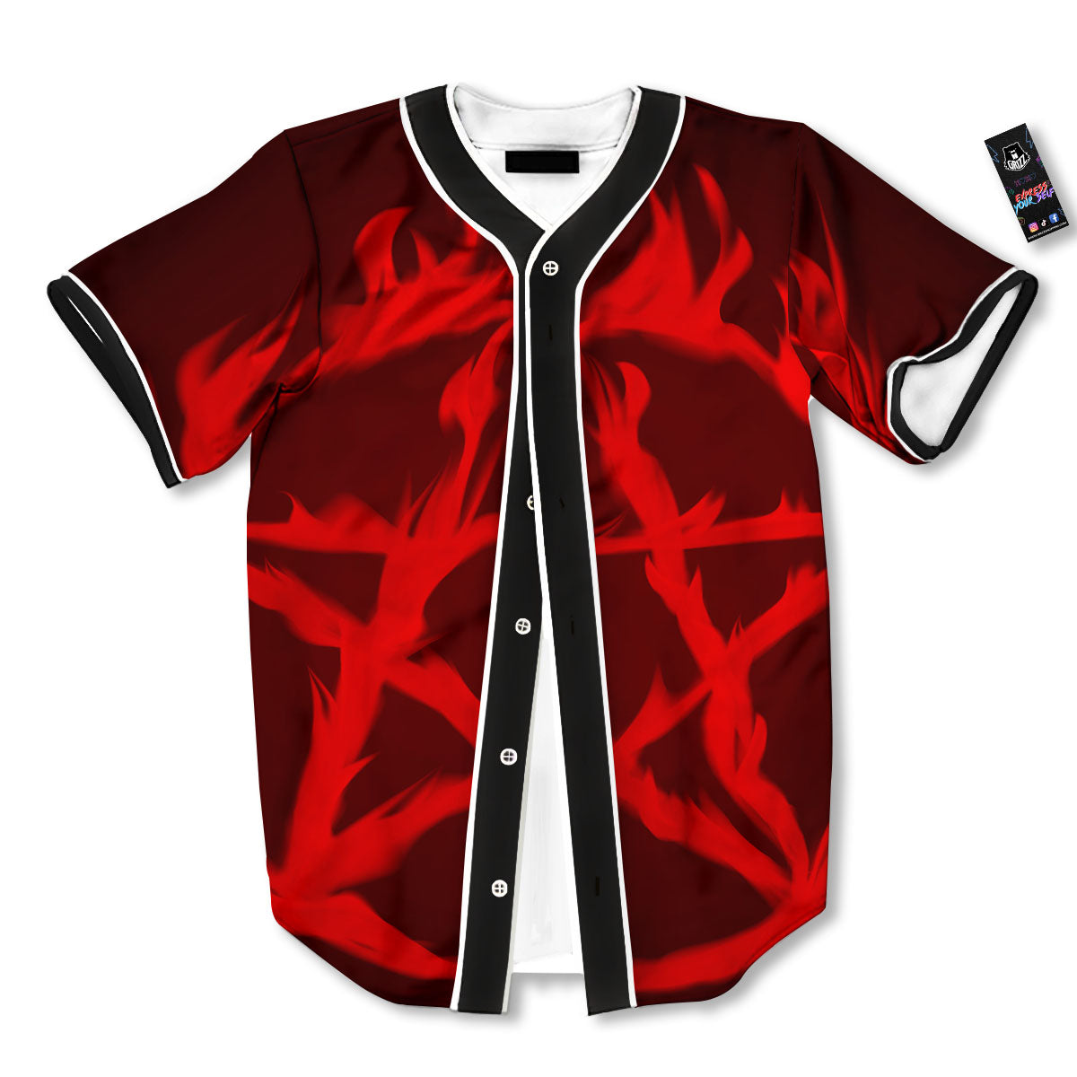 Pentagram Fiery Reversed Print Baseball Jersey-grizzshop