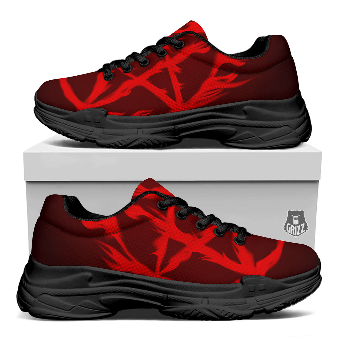 Pentagram Fiery Reversed Print Black Chunky Shoes-grizzshop