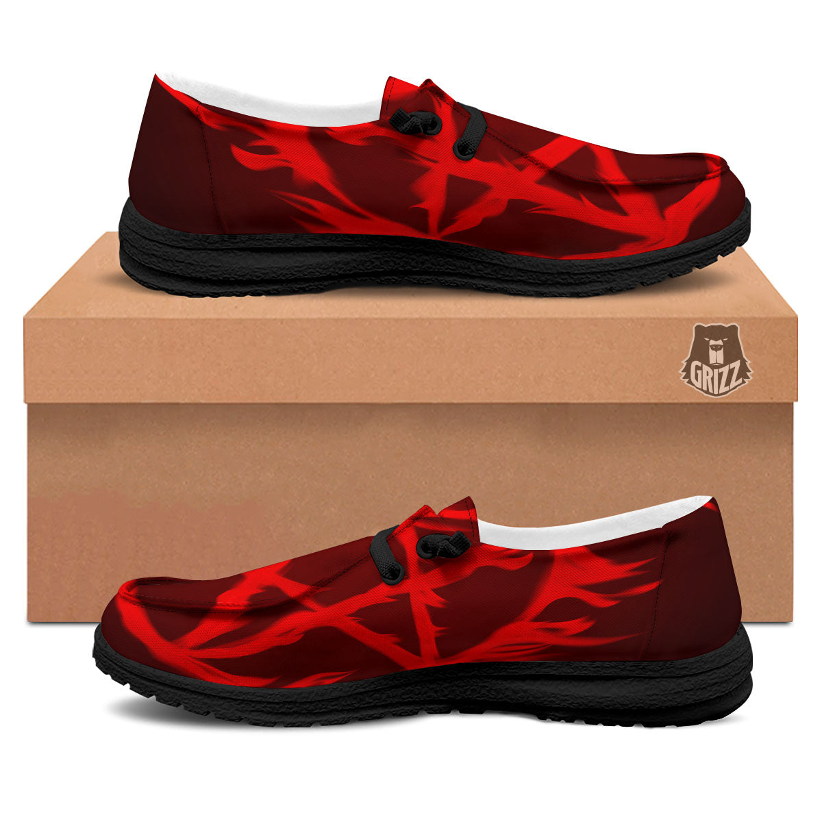 Pentagram Fiery Reversed Print Black Loafers-grizzshop