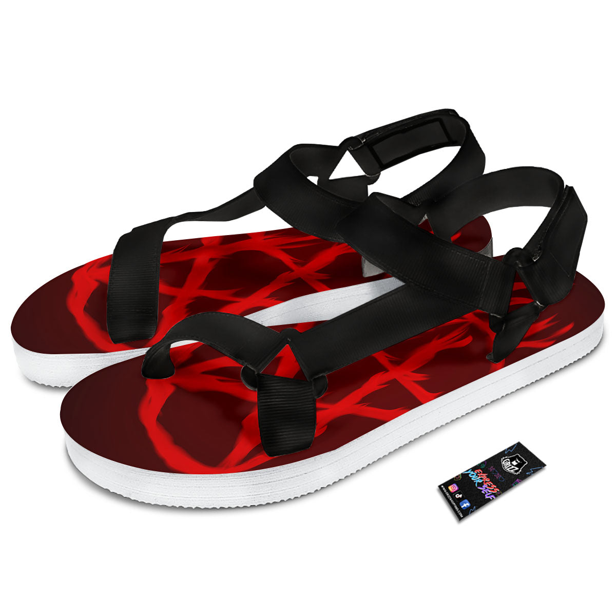 Pentagram Fiery Reversed Print Black Open Toe Sandals-grizzshop
