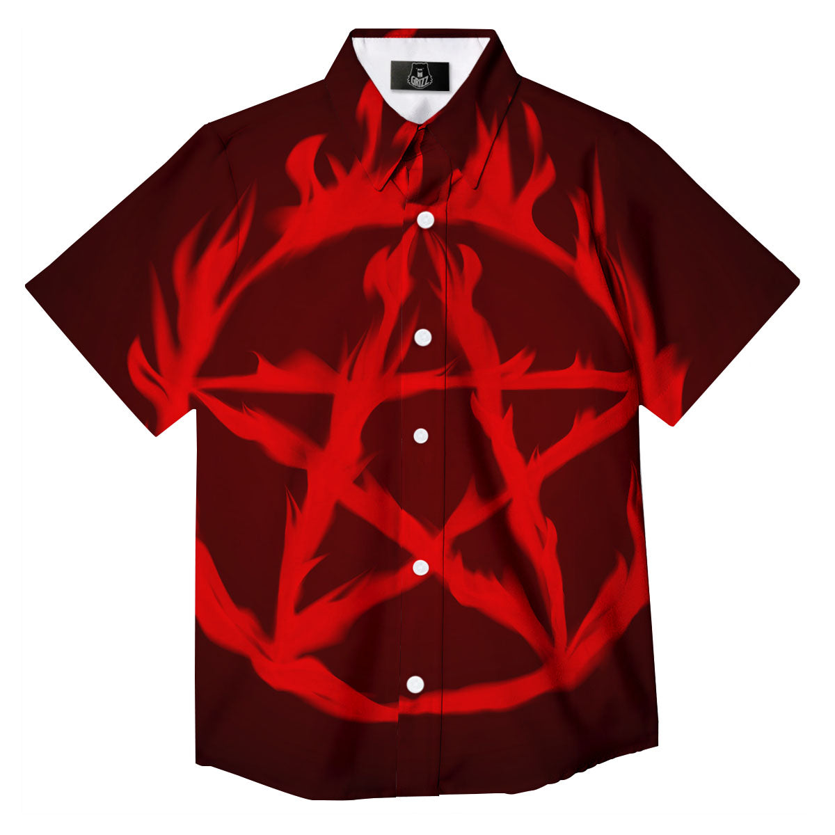 Pentagram Fiery Reversed Print Button Up Shirt-grizzshop