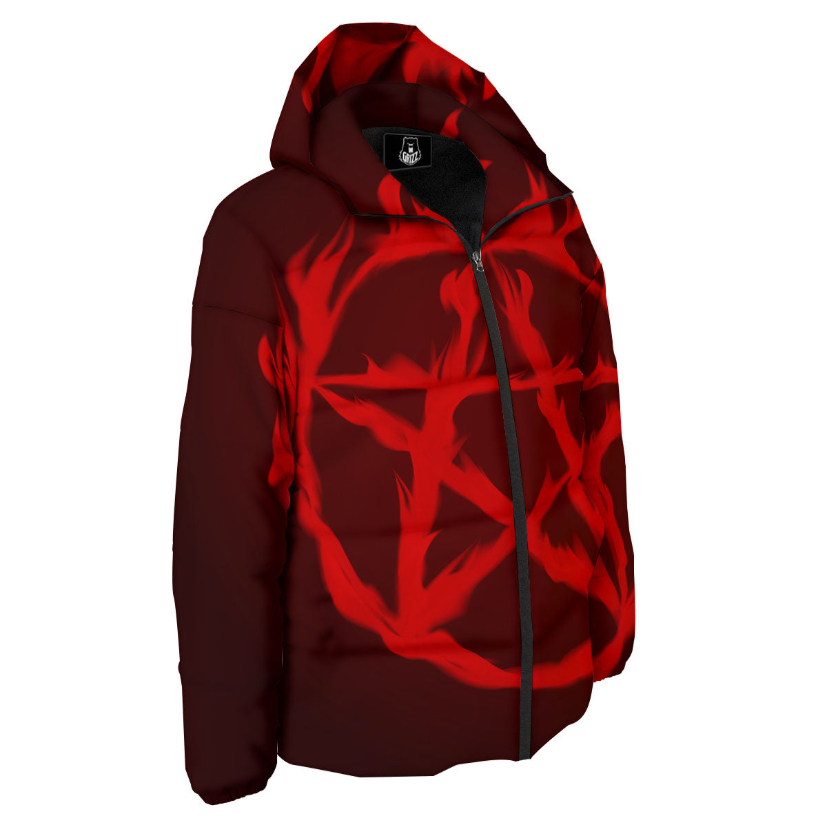 Pentagram Fiery Reversed Print Down Jacket-grizzshop