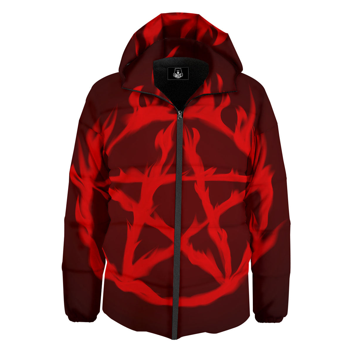 Pentagram Fiery Reversed Print Down Jacket-grizzshop