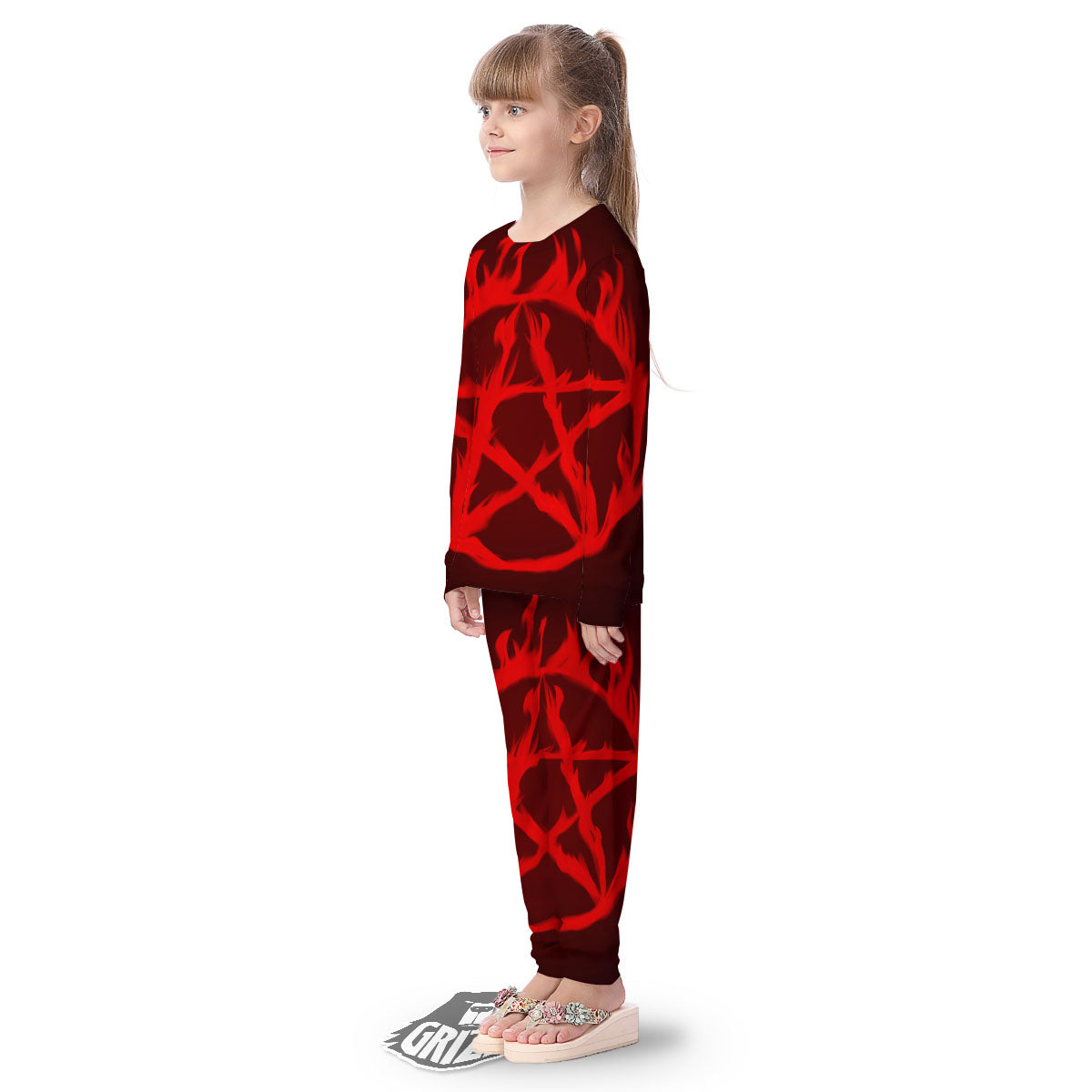 Pentagram Fiery Reversed Print Kid's Pajamas-grizzshop