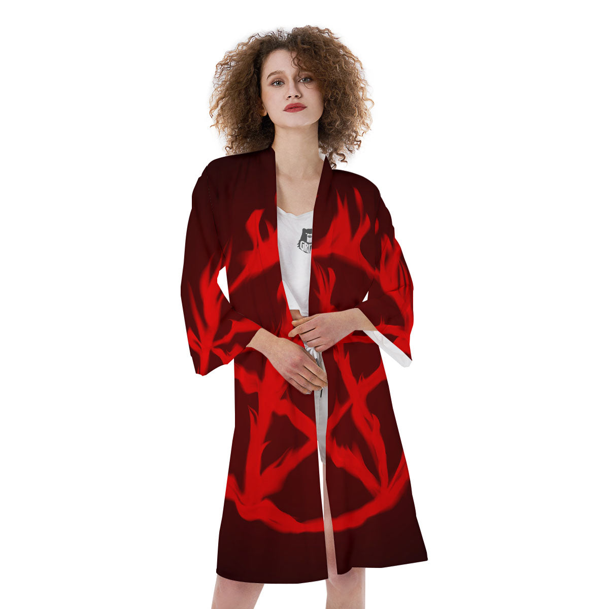 Pentagram Fiery Reversed Print Kimono-grizzshop