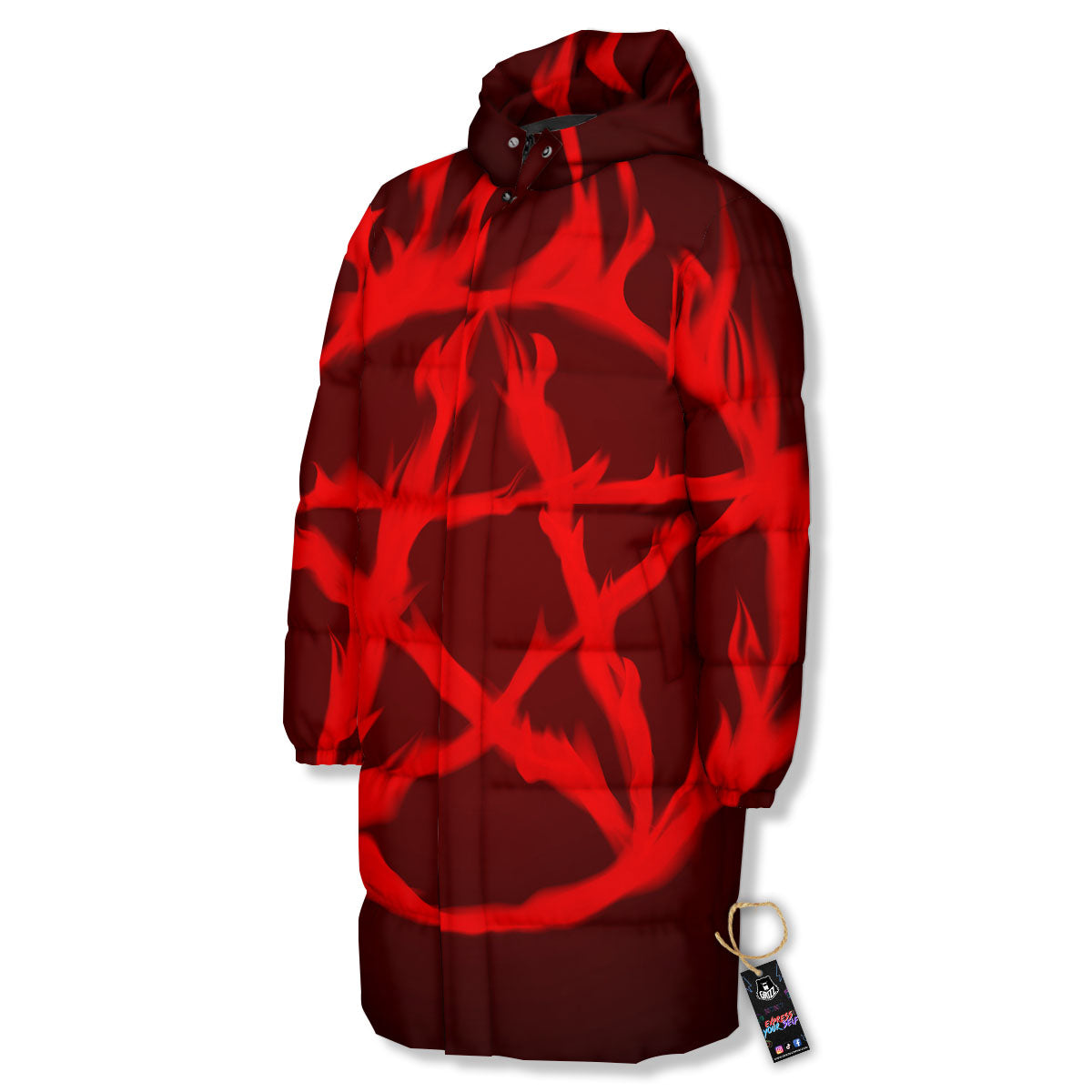 Pentagram Fiery Reversed Print Long Down Jacket-grizzshop